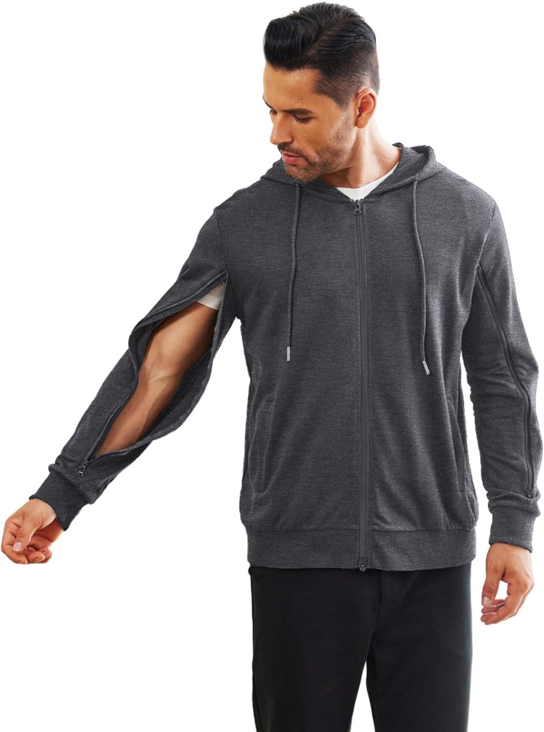 imageDeyeek Dialysis Sweatshirts with Arm Zipper Jacket FullZip Lightweight Hemodialysis Cotton Jacket with PocketsMedium Gray