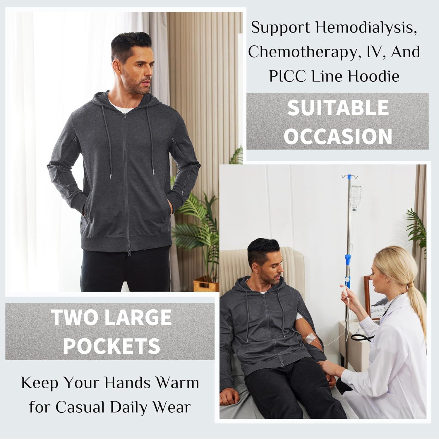 imageDeyeek Dialysis Sweatshirts with Arm Zipper Jacket FullZip Lightweight Hemodialysis Cotton Jacket with PocketsMedium Gray