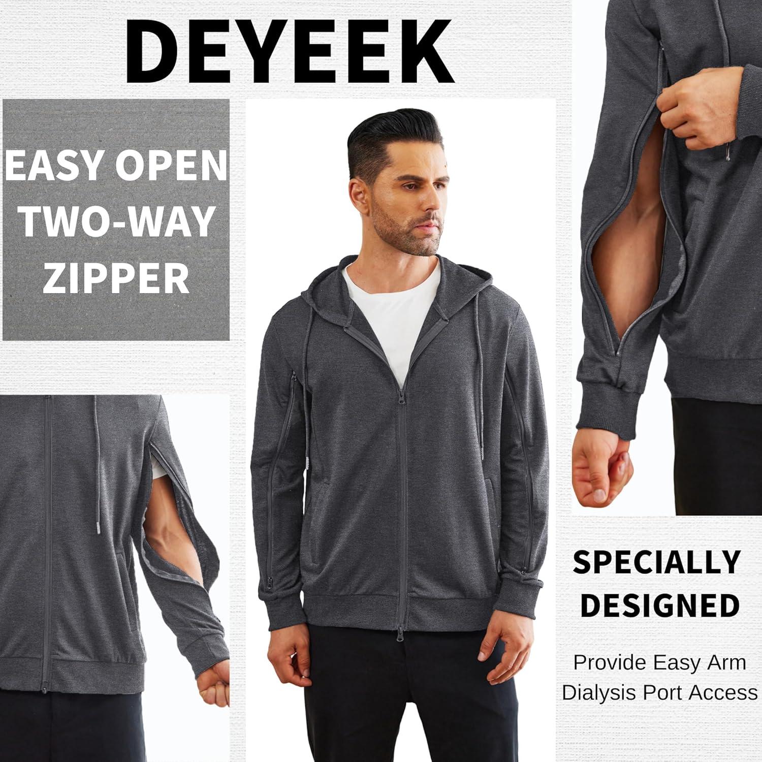 imageDeyeek Dialysis Sweatshirts with Arm Zipper Jacket FullZip Lightweight Hemodialysis Cotton Jacket with PocketsMedium Gray