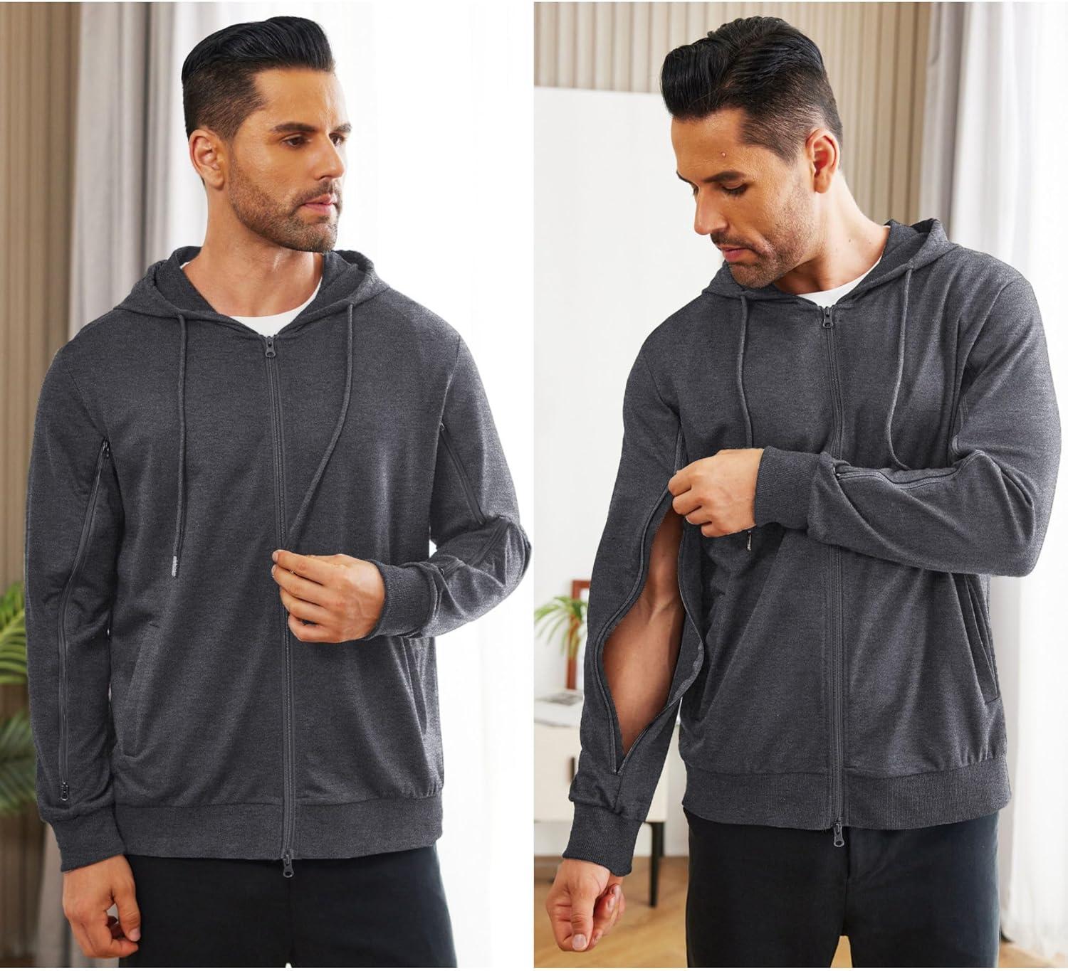 imageDeyeek Dialysis Sweatshirts with Arm Zipper Jacket FullZip Lightweight Hemodialysis Cotton Jacket with PocketsMedium Gray