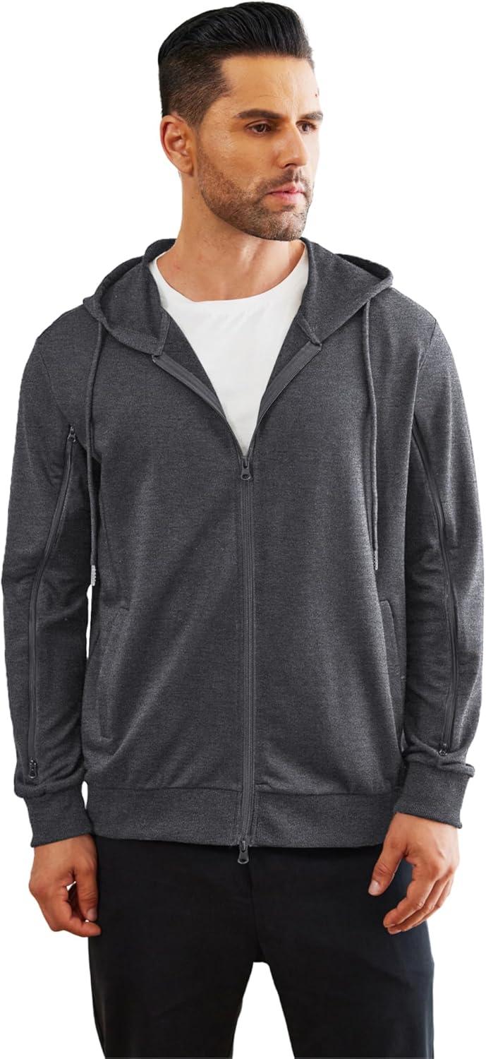 imageDeyeek Dialysis Sweatshirts with Arm Zipper Jacket FullZip Lightweight Hemodialysis Cotton Jacket with PocketsMedium Gray