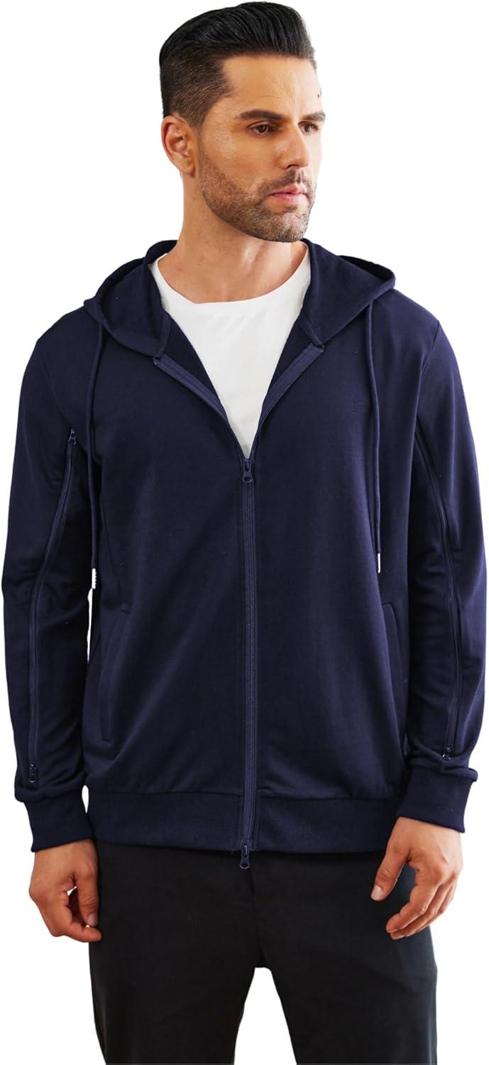 imageDeyeek Dialysis Sweatshirts with Arm Zipper Jacket FullZip Lightweight Hemodialysis Cotton Jacket with PocketsNave Blue