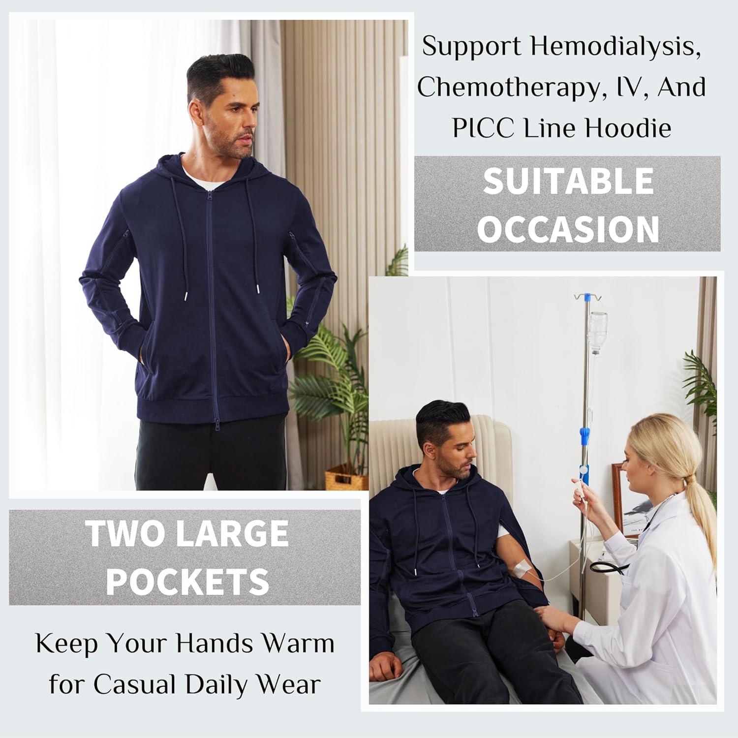 imageDeyeek Dialysis Sweatshirts with Arm Zipper Jacket FullZip Lightweight Hemodialysis Cotton Jacket with PocketsNave Blue