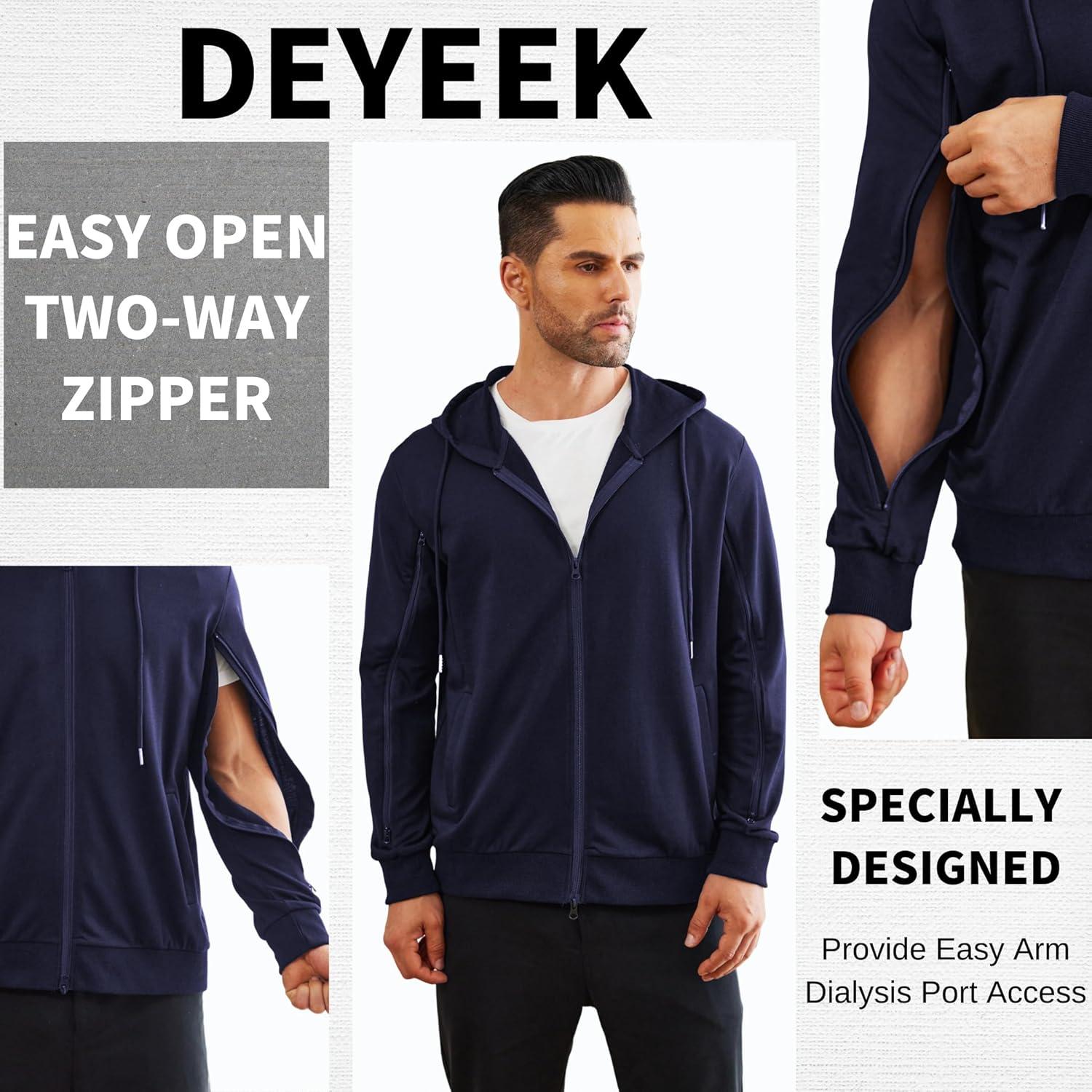 imageDeyeek Dialysis Sweatshirts with Arm Zipper Jacket FullZip Lightweight Hemodialysis Cotton Jacket with PocketsNave Blue