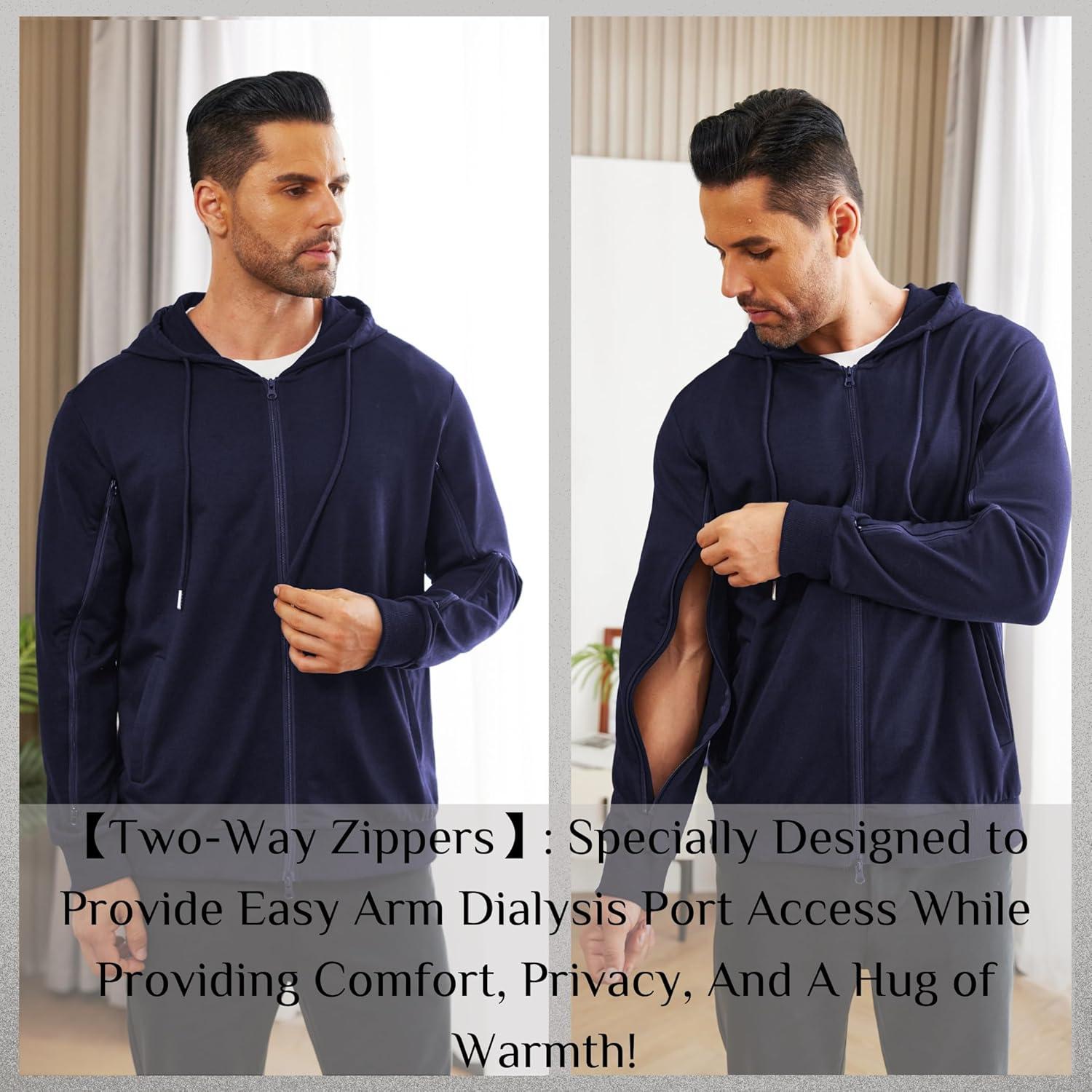 imageDeyeek Dialysis Sweatshirts with Arm Zipper Jacket FullZip Lightweight Hemodialysis Cotton Jacket with PocketsNave Blue