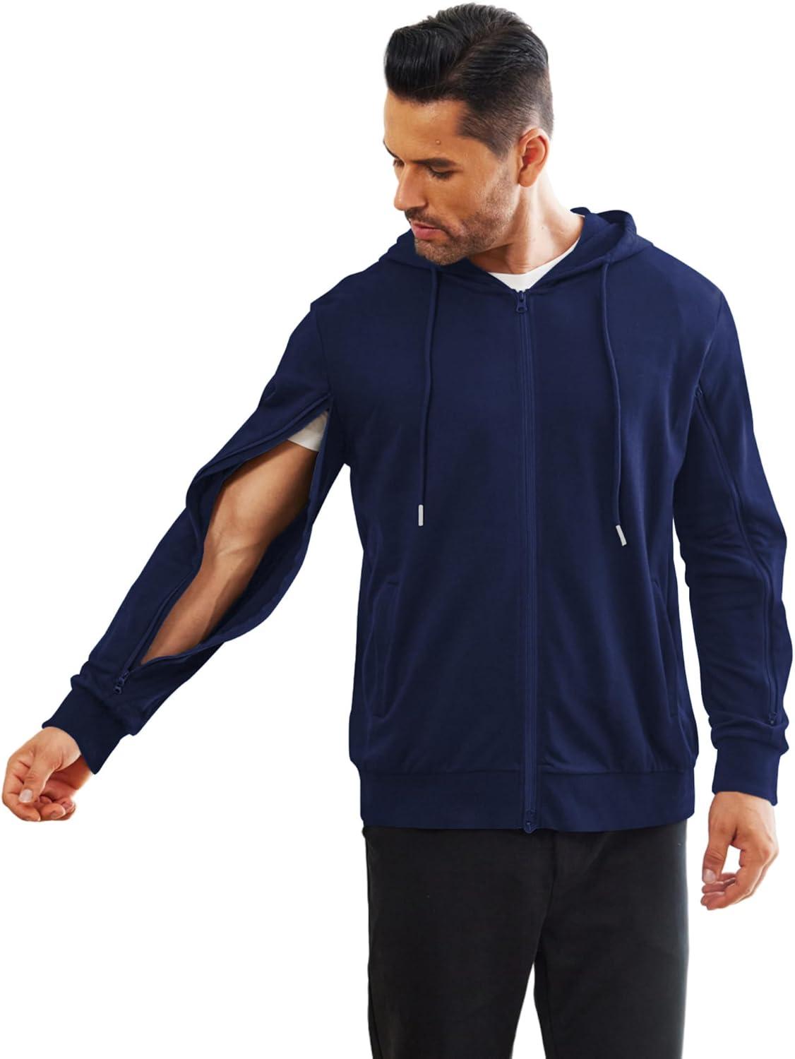 imageDeyeek Dialysis Sweatshirts with Arm Zipper Jacket FullZip Lightweight Hemodialysis Cotton Jacket with PocketsNavy