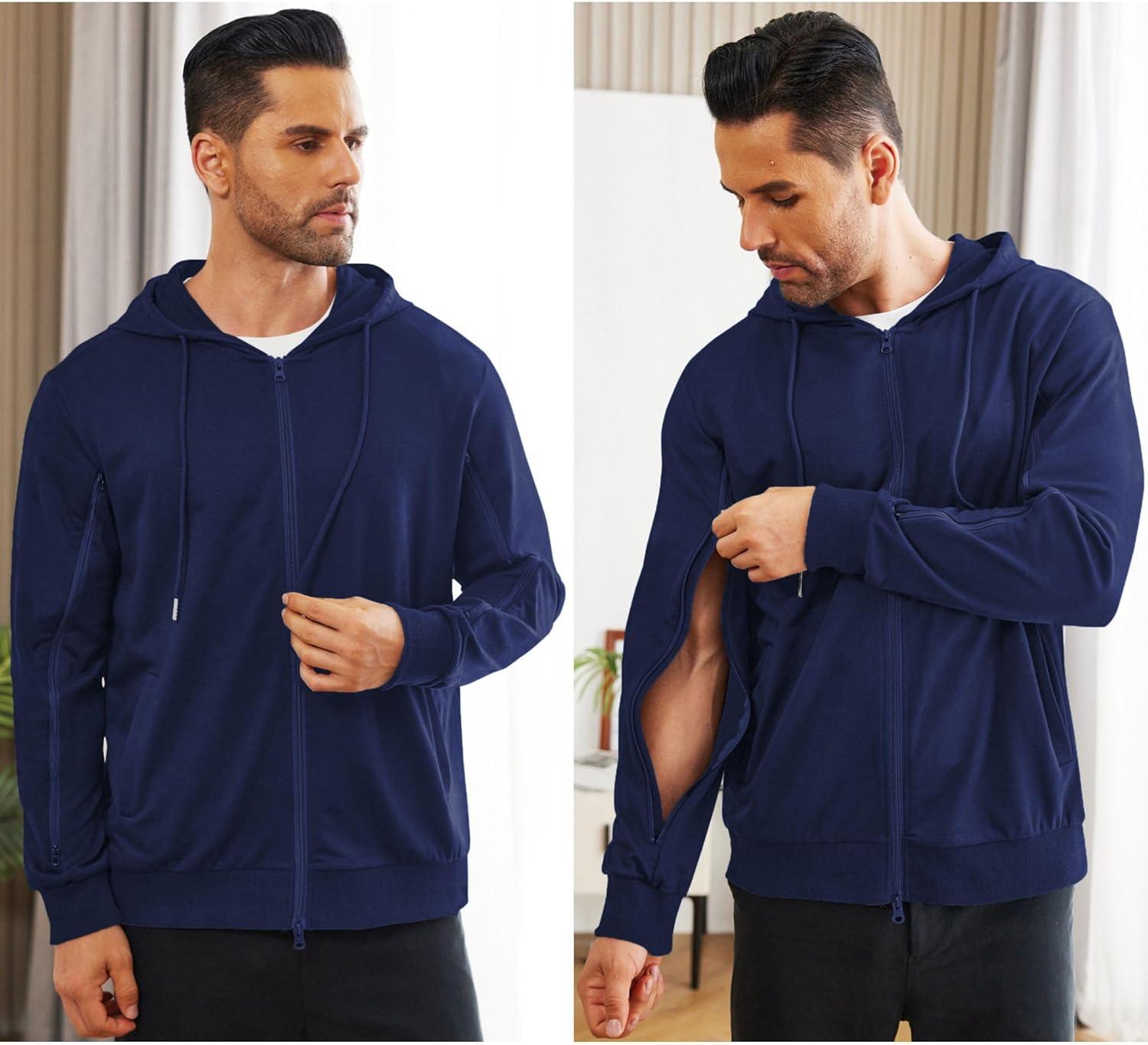 imageDeyeek Dialysis Sweatshirts with Arm Zipper Jacket FullZip Lightweight Hemodialysis Cotton Jacket with PocketsNavy