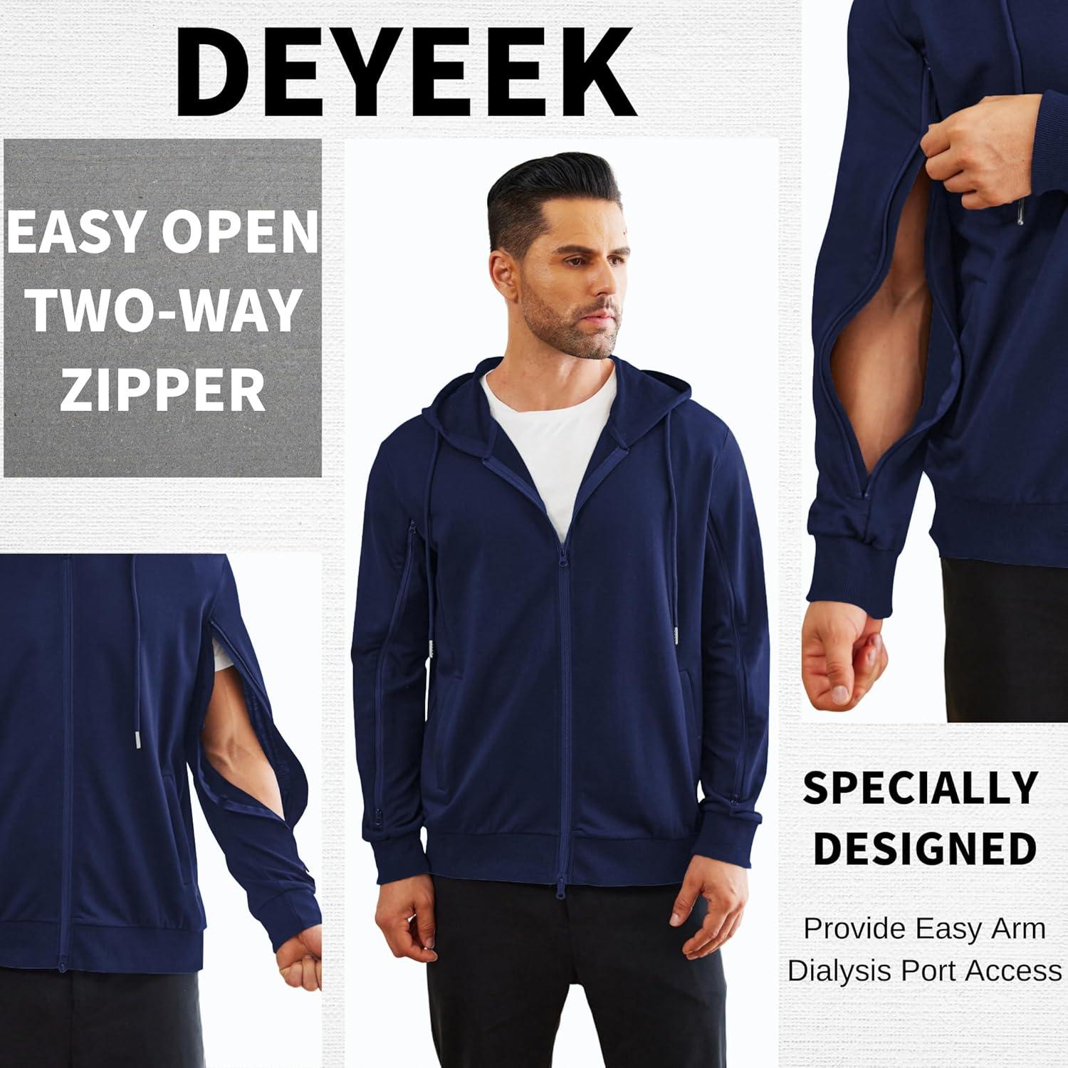 imageDeyeek Dialysis Sweatshirts with Arm Zipper Jacket FullZip Lightweight Hemodialysis Cotton Jacket with PocketsNavy