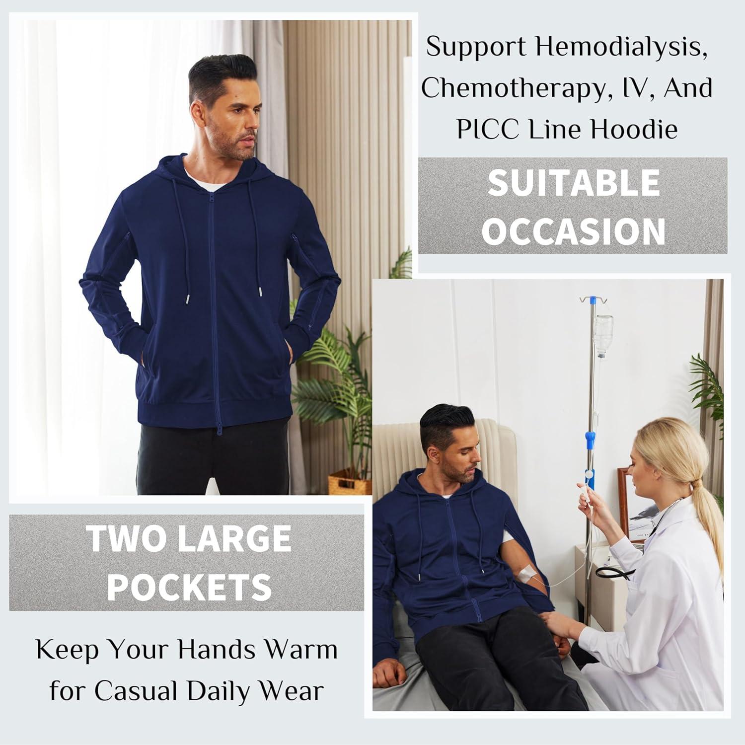 imageDeyeek Dialysis Sweatshirts with Arm Zipper Jacket FullZip Lightweight Hemodialysis Cotton Jacket with PocketsNavy