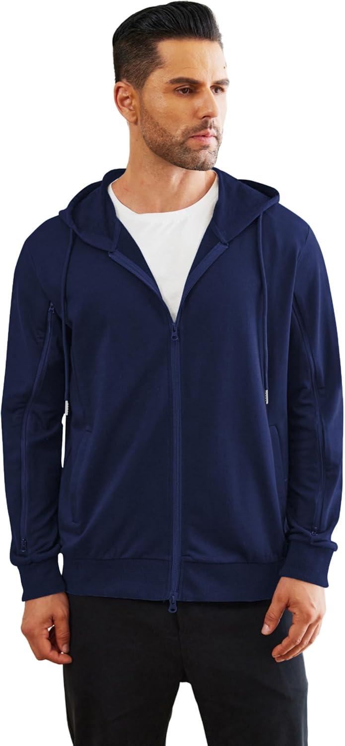 imageDeyeek Dialysis Sweatshirts with Arm Zipper Jacket FullZip Lightweight Hemodialysis Cotton Jacket with PocketsNavy