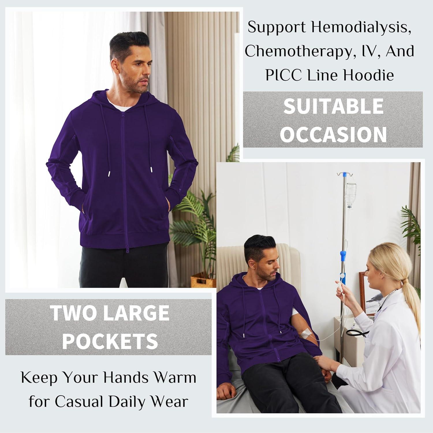 imageDeyeek Dialysis Sweatshirts with Arm Zipper Jacket FullZip Lightweight Hemodialysis Cotton Jacket with PocketsPurple