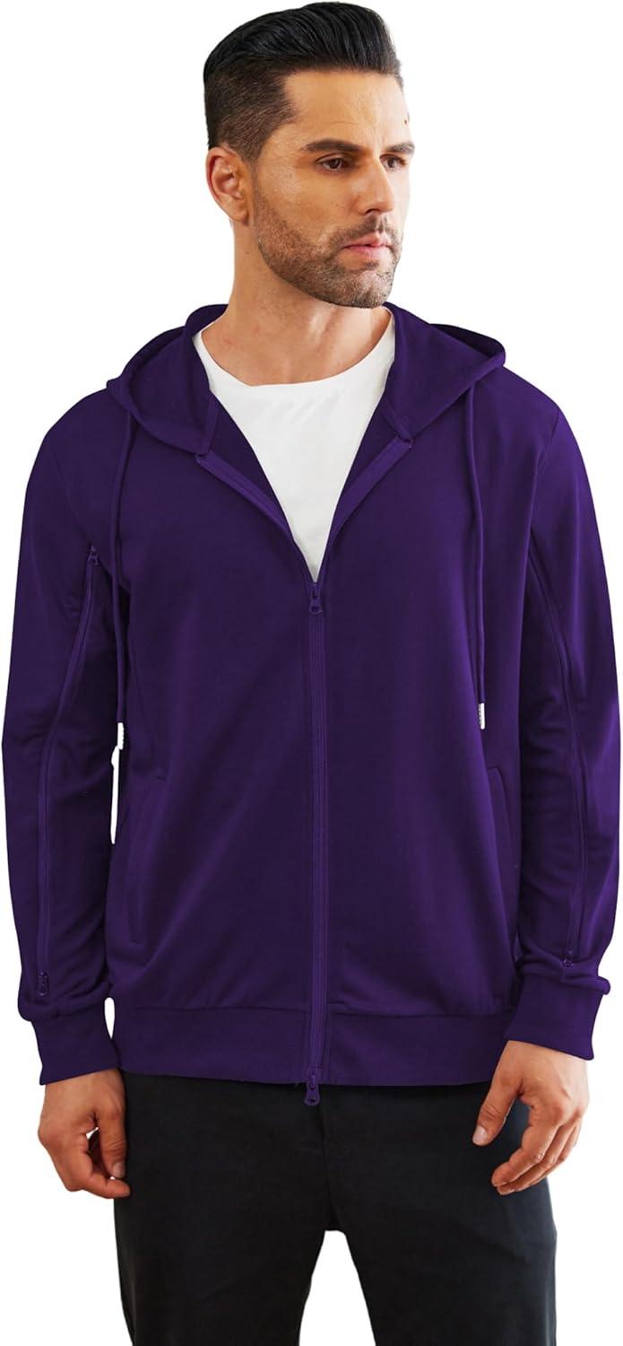 imageDeyeek Dialysis Sweatshirts with Arm Zipper Jacket FullZip Lightweight Hemodialysis Cotton Jacket with PocketsPurple