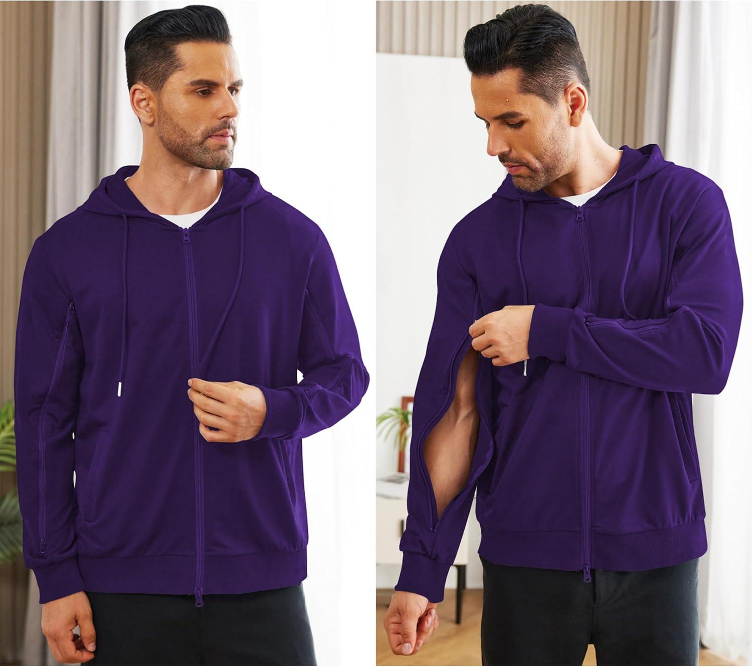 imageDeyeek Dialysis Sweatshirts with Arm Zipper Jacket FullZip Lightweight Hemodialysis Cotton Jacket with PocketsPurple