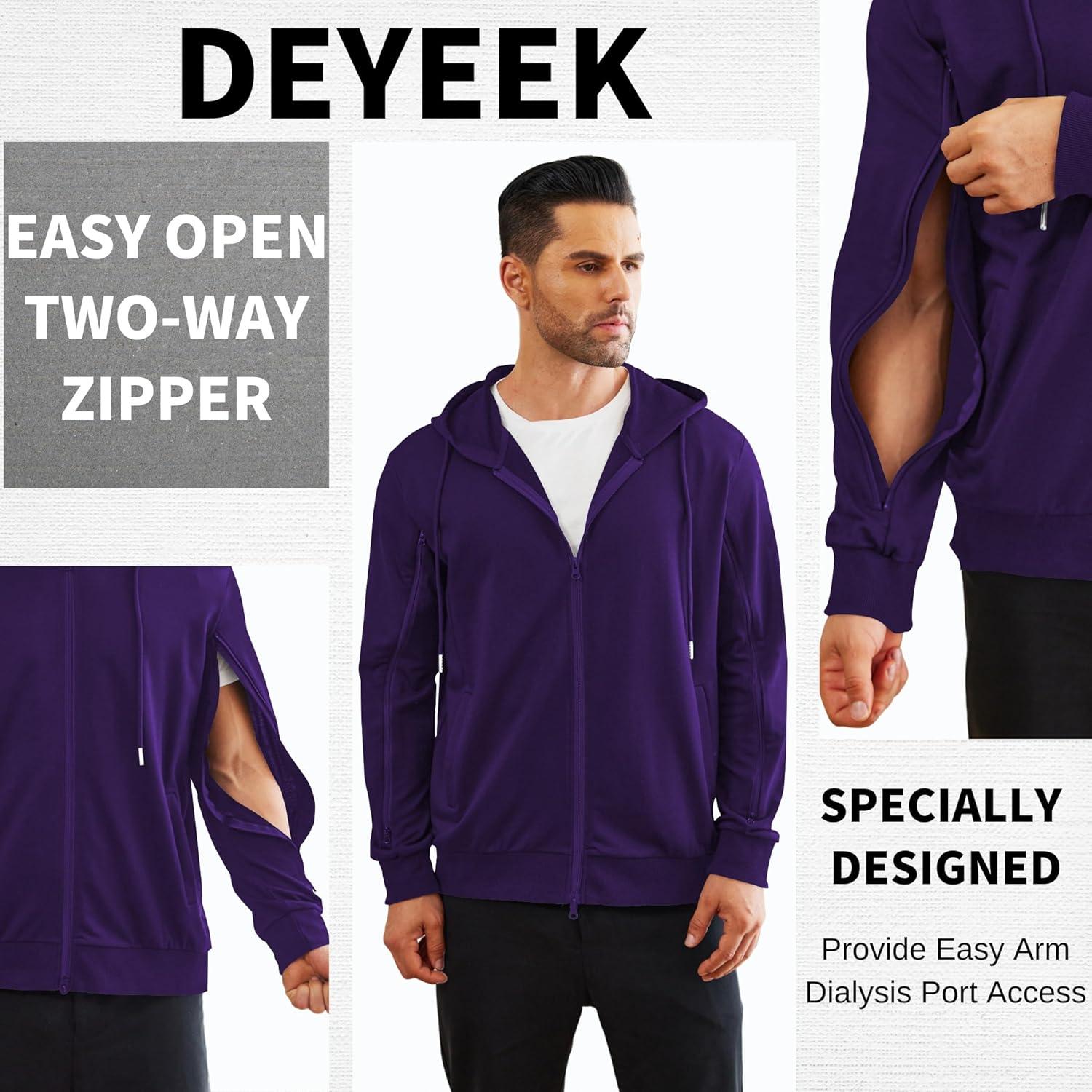 imageDeyeek Dialysis Sweatshirts with Arm Zipper Jacket FullZip Lightweight Hemodialysis Cotton Jacket with PocketsPurple