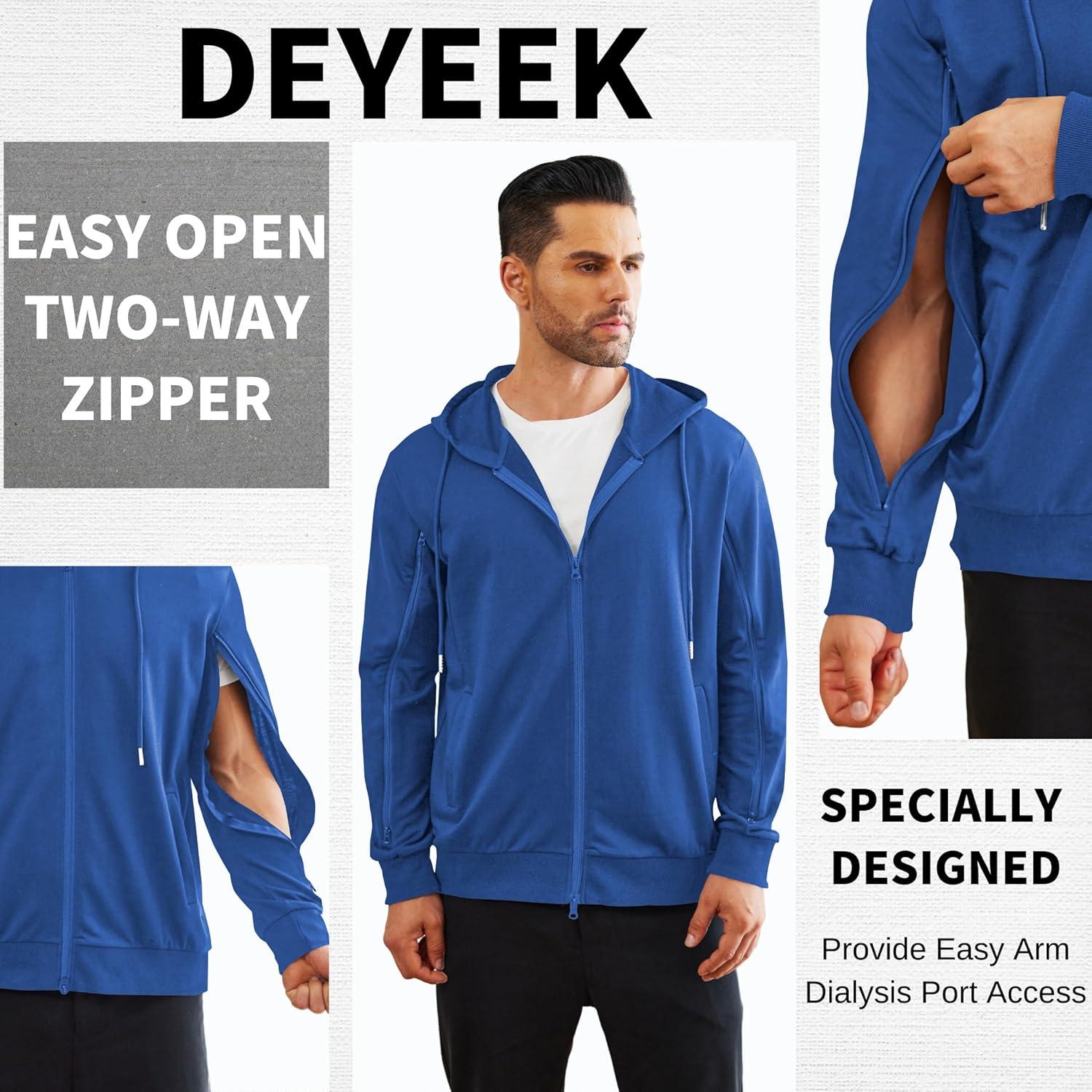 imageDeyeek Dialysis Sweatshirts with Arm Zipper Jacket FullZip Lightweight Hemodialysis Cotton Jacket with PocketsRoyal Blue
