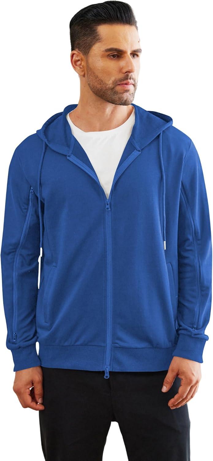 imageDeyeek Dialysis Sweatshirts with Arm Zipper Jacket FullZip Lightweight Hemodialysis Cotton Jacket with PocketsRoyal Blue