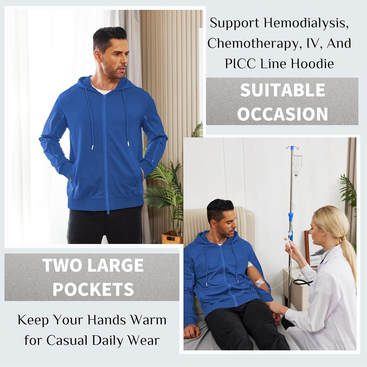 imageDeyeek Dialysis Sweatshirts with Arm Zipper Jacket FullZip Lightweight Hemodialysis Cotton Jacket with PocketsRoyal Blue