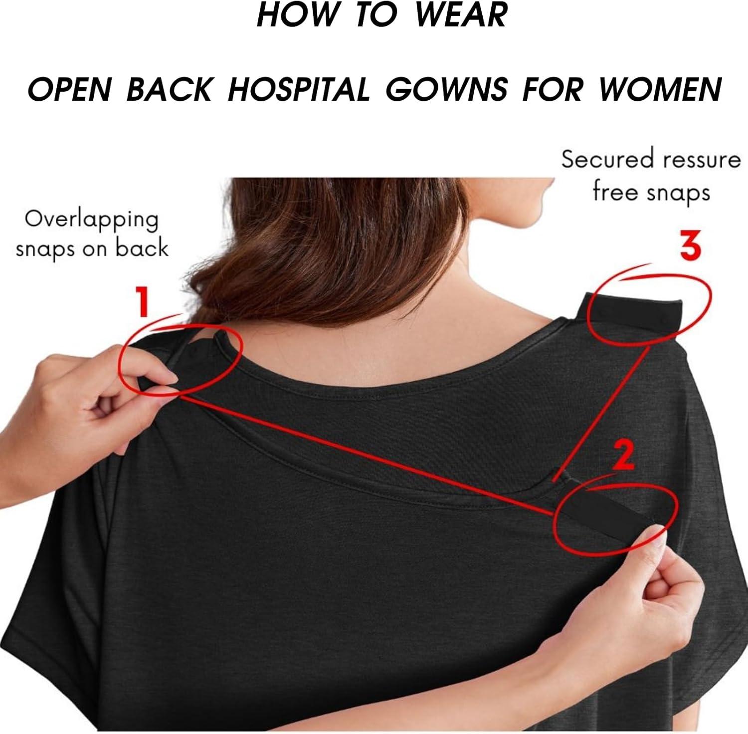 imageDeyeek Hospital Gowns for Women Labor Delivery Shoulder Surgery Dress Adaptive Clothing Night Robes for Elderly Plus SizeBlack