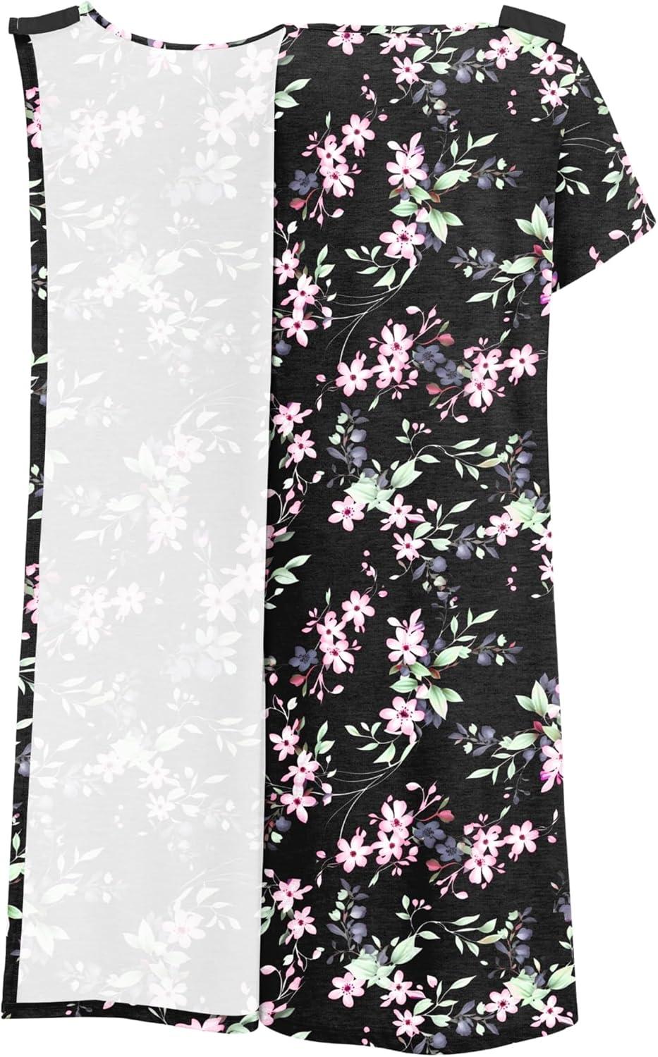 imageDeyeek Hospital Gowns for Women Labor Delivery Shoulder Surgery Dress Adaptive Clothing Night Robes for Elderly Plus SizeBlack Floral