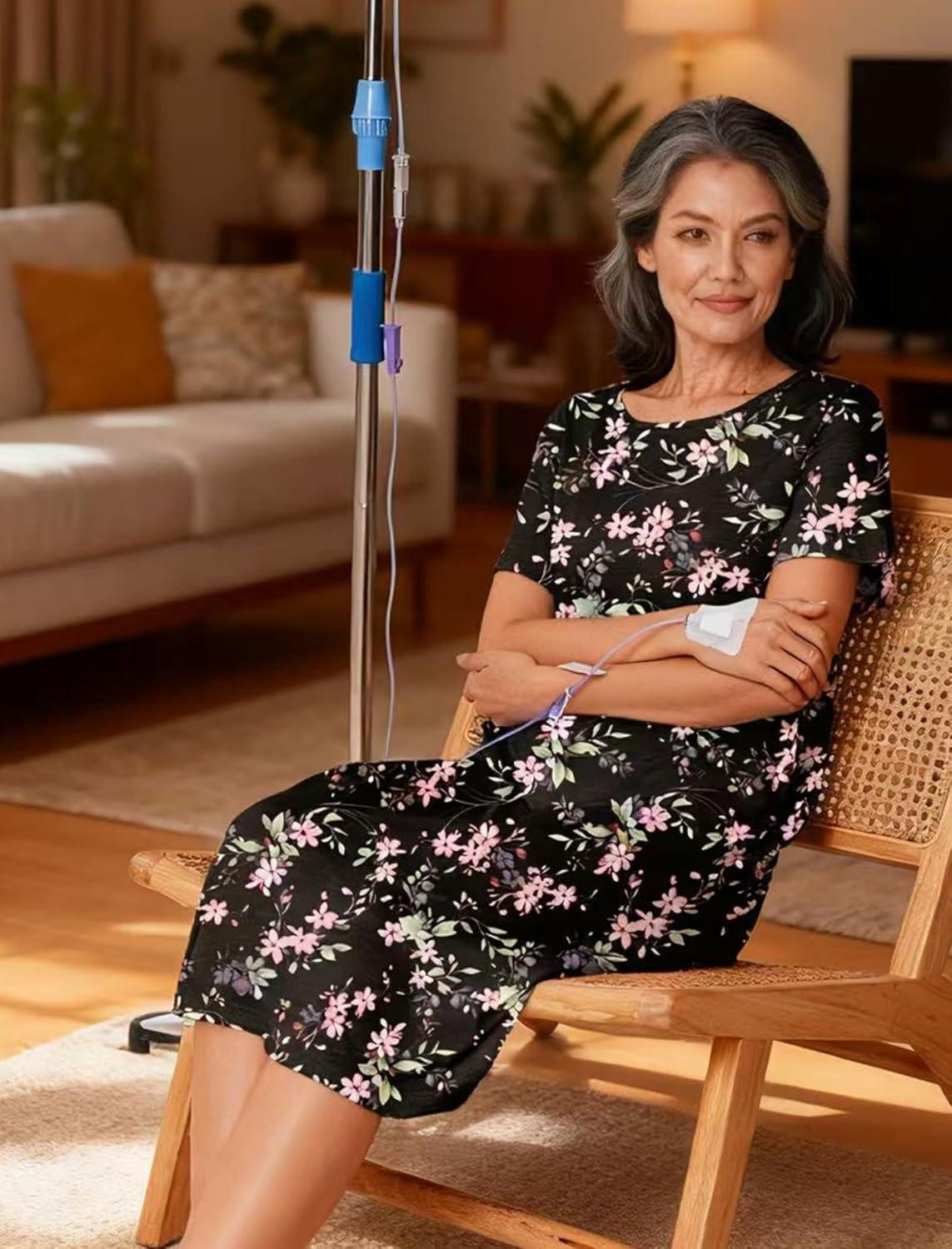 imageDeyeek Hospital Gowns for Women Labor Delivery Shoulder Surgery Dress Adaptive Clothing Night Robes for Elderly Plus SizeBlack Floral