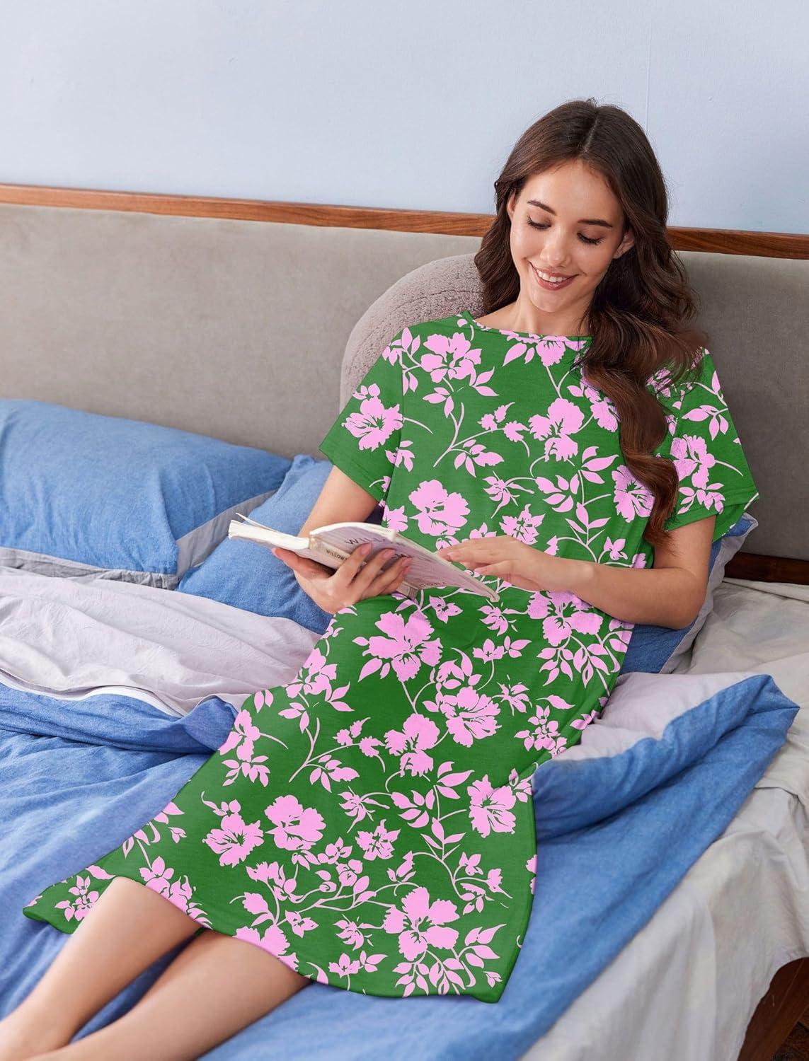 imageDeyeek Hospital Gowns for Women Labor Delivery Shoulder Surgery Dress Adaptive Clothing Night Robes for Elderly Plus SizeDark Blue Flower