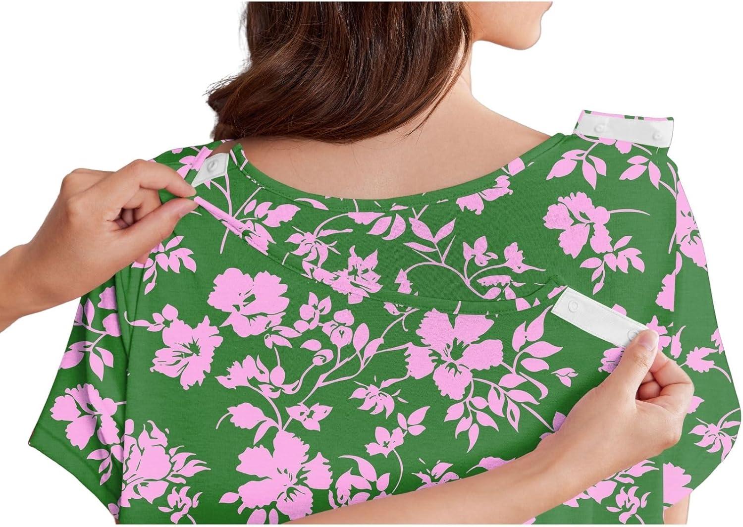 imageDeyeek Hospital Gowns for Women Labor Delivery Shoulder Surgery Dress Adaptive Clothing Night Robes for Elderly Plus SizeDark Blue Flower