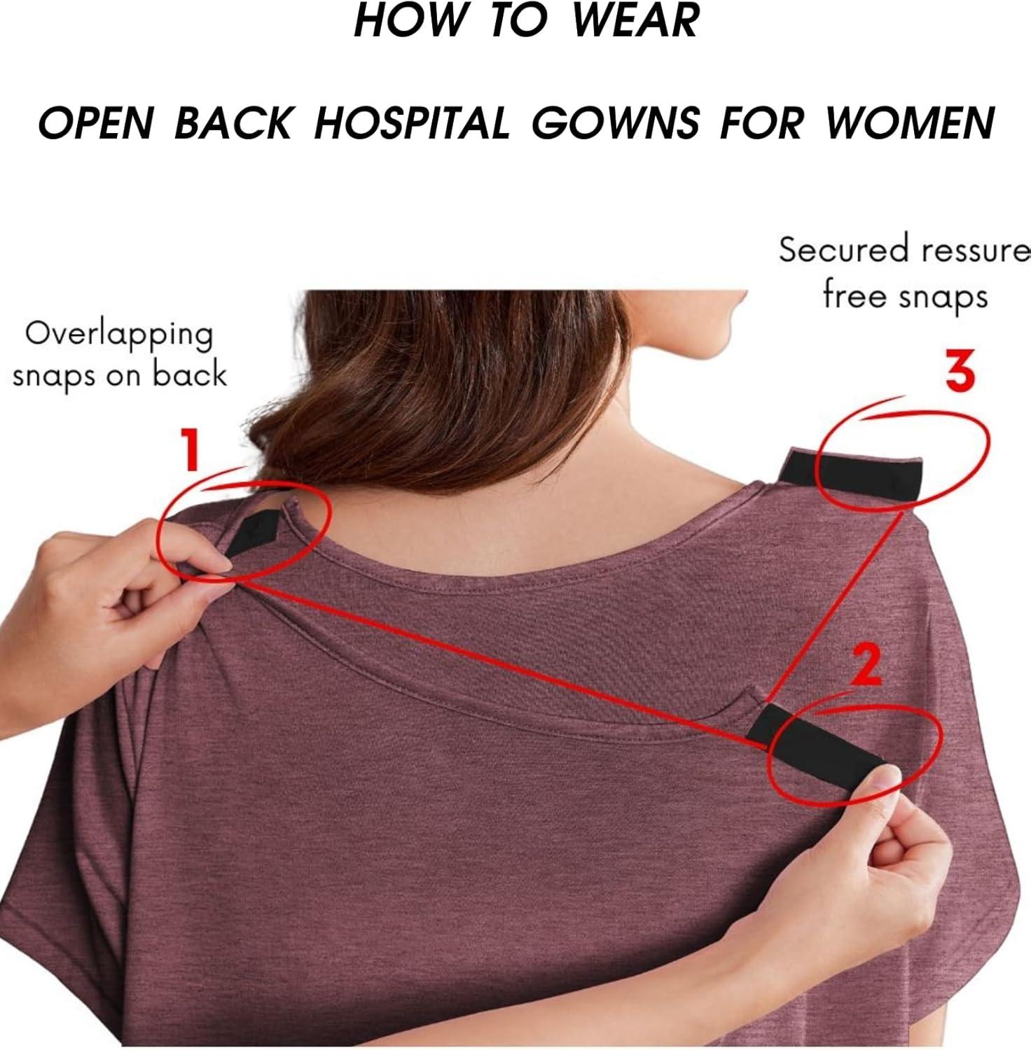 imageDeyeek Hospital Gowns for Women Labor Delivery Shoulder Surgery Dress Adaptive Clothing Night Robes for Elderly Plus SizeDark Red