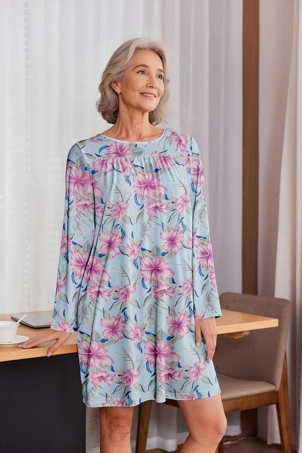imageDeyeek Hospital Gowns for Women Open Back Dress Long Sleeve Post Surgery Tear Away Adaptive Nightgowns Dialysis ClothingBlue Rose Print