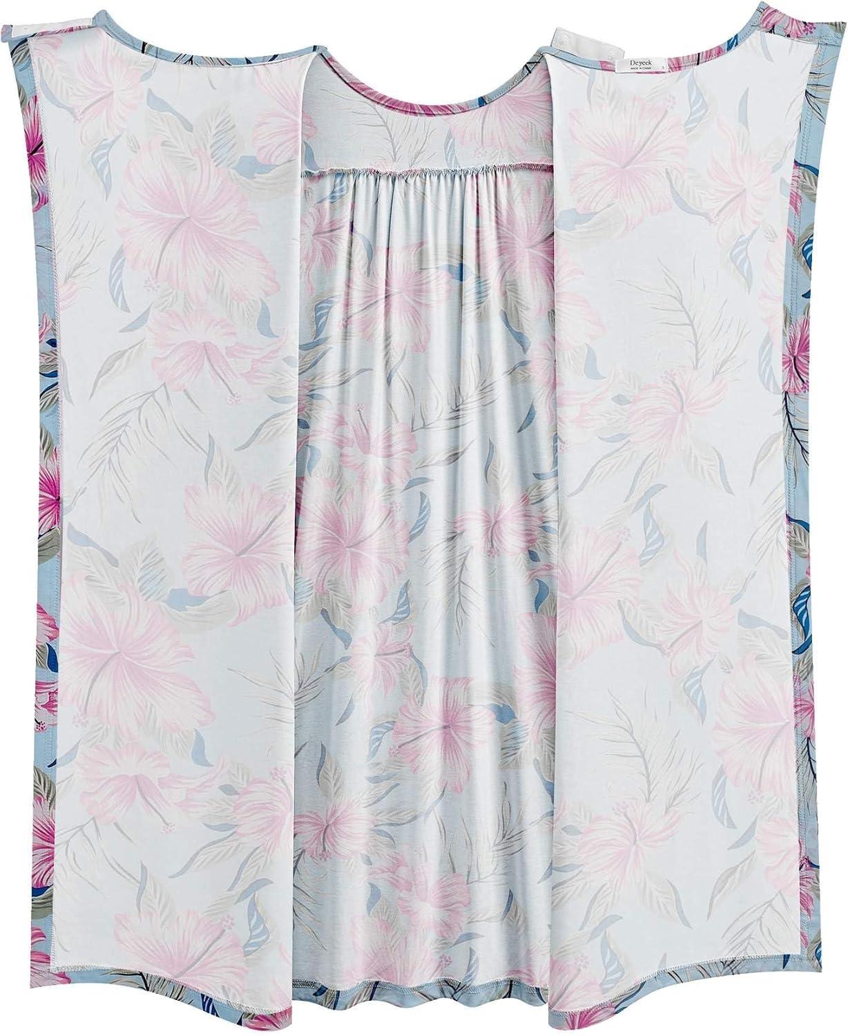 imageDeyeek Hospital Gowns for Women Open Back Dress Long Sleeve Post Surgery Tear Away Adaptive Nightgowns Dialysis ClothingBlue Rose Print
