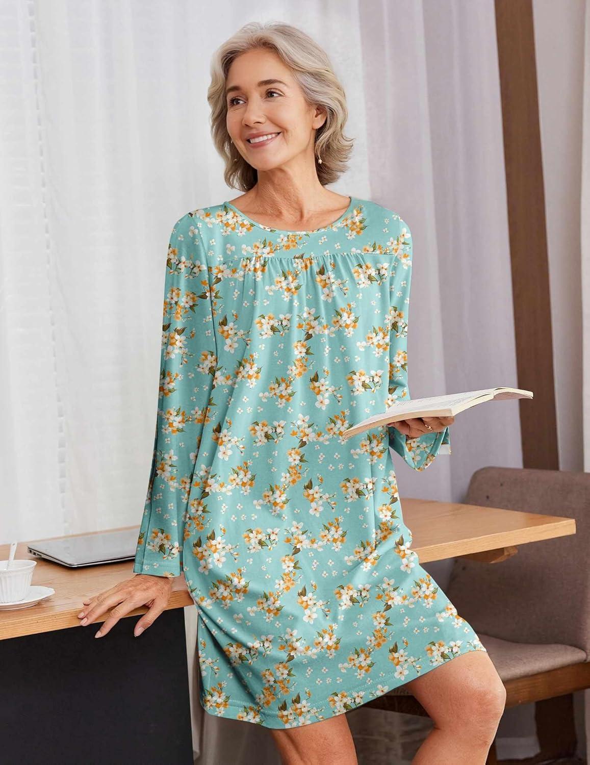 imageDeyeek Hospital Gowns for Women Open Back Dress Long Sleeve Post Surgery Tear Away Adaptive Nightgowns Dialysis ClothingGreen Print