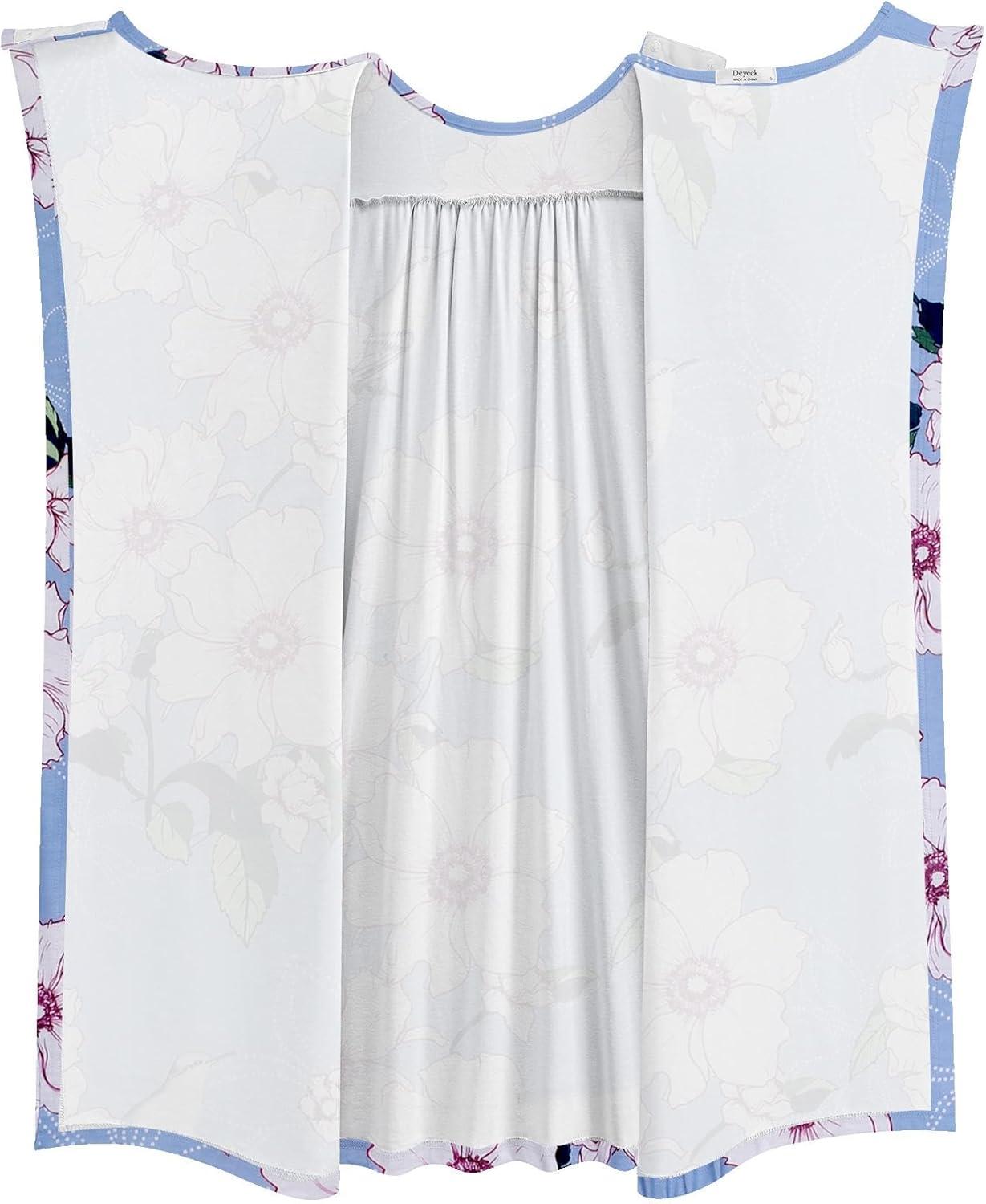 imageDeyeek Hospital Gowns for Women Open Back Dress Long Sleeve Post Surgery Tear Away Adaptive Nightgowns Dialysis ClothingLight Blue Print