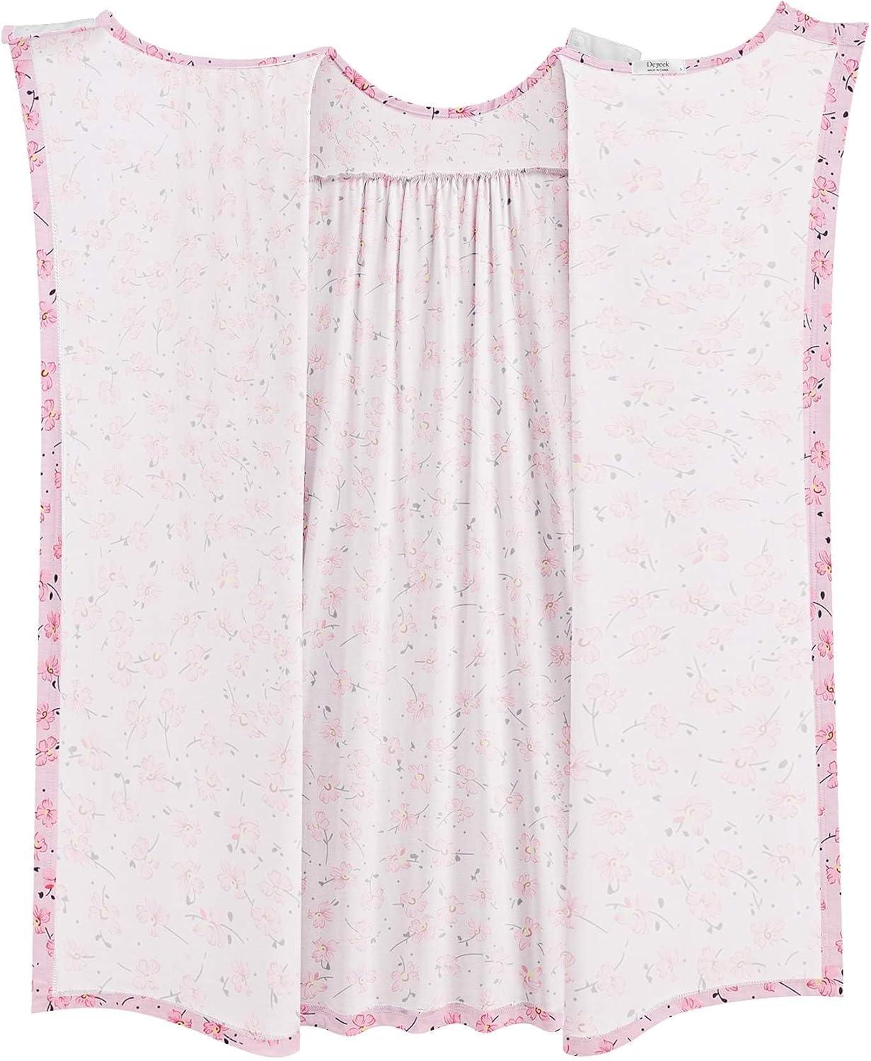 imageDeyeek Hospital Gowns for Women Open Back Dress Long Sleeve Post Surgery Tear Away Adaptive Nightgowns Dialysis ClothingPink Print