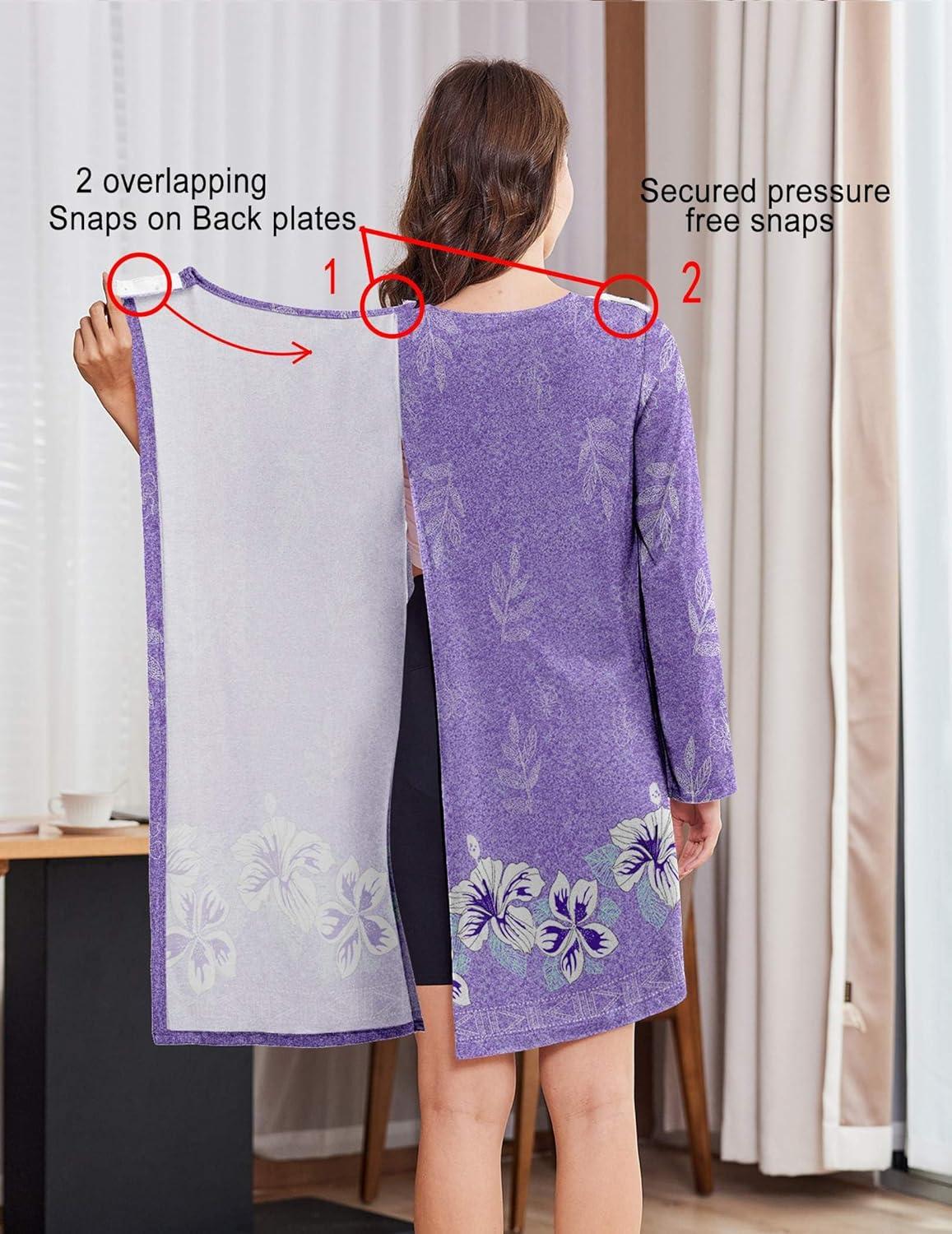 imageDeyeek Hospital Gowns for Women Open Back Dress Long Sleeve Post Surgery Tear Away Adaptive Nightgowns Dialysis ClothingPurple Print
