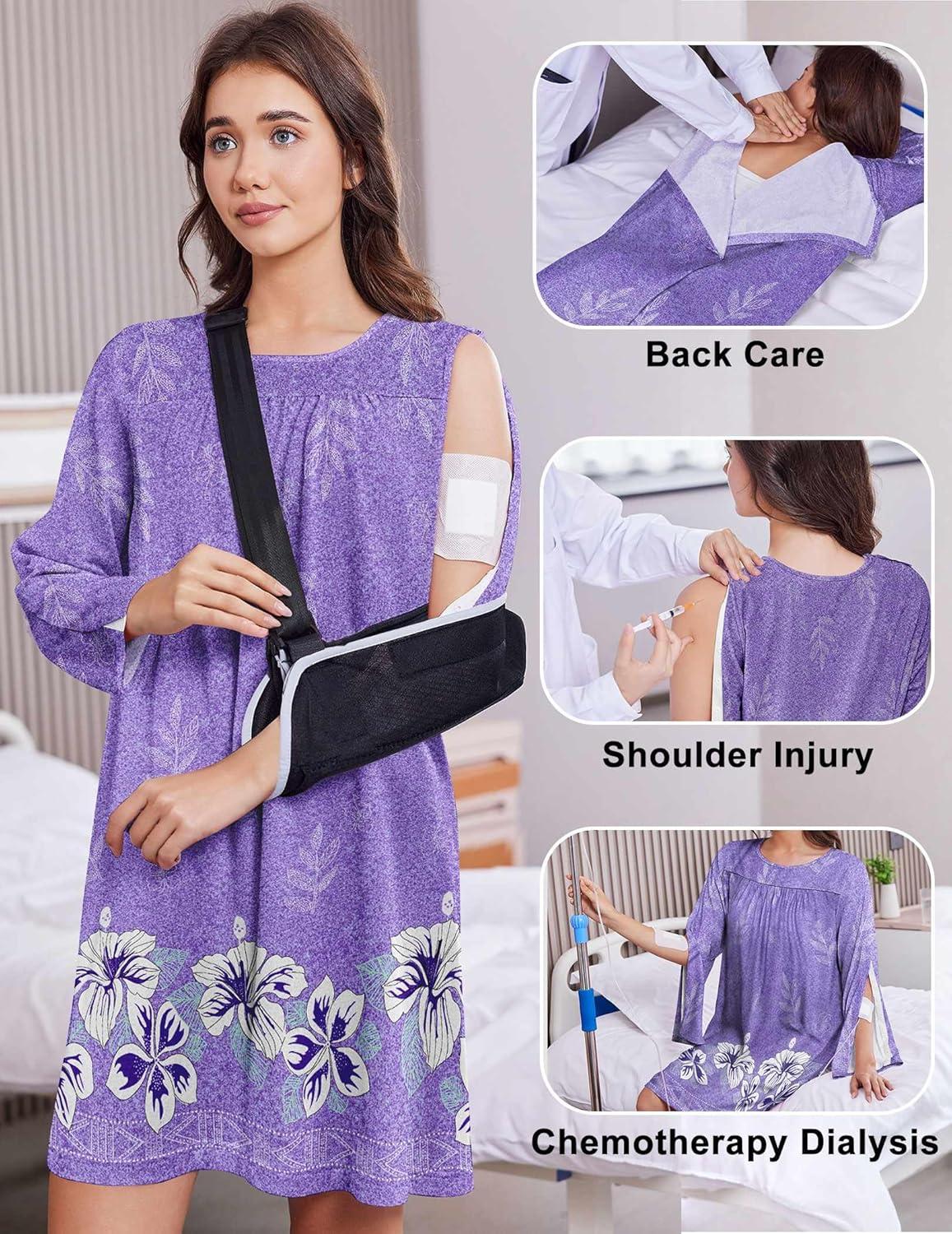 imageDeyeek Hospital Gowns for Women Open Back Dress Long Sleeve Post Surgery Tear Away Adaptive Nightgowns Dialysis ClothingPurple Print