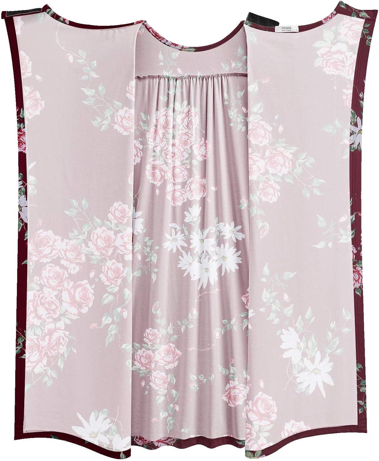 imageDeyeek Hospital Gowns for Women Open Back Dress Long Sleeve Post Surgery Tear Away Adaptive Nightgowns Dialysis ClothingRed Print
