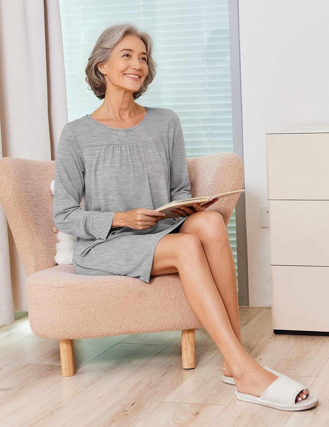 imageDeyeek Hospital Gowns for Women Open Back Tear Away Post Surgery Dress Long Sleeve with Shoulder Snaps Adaptive NightgownsLight Grey