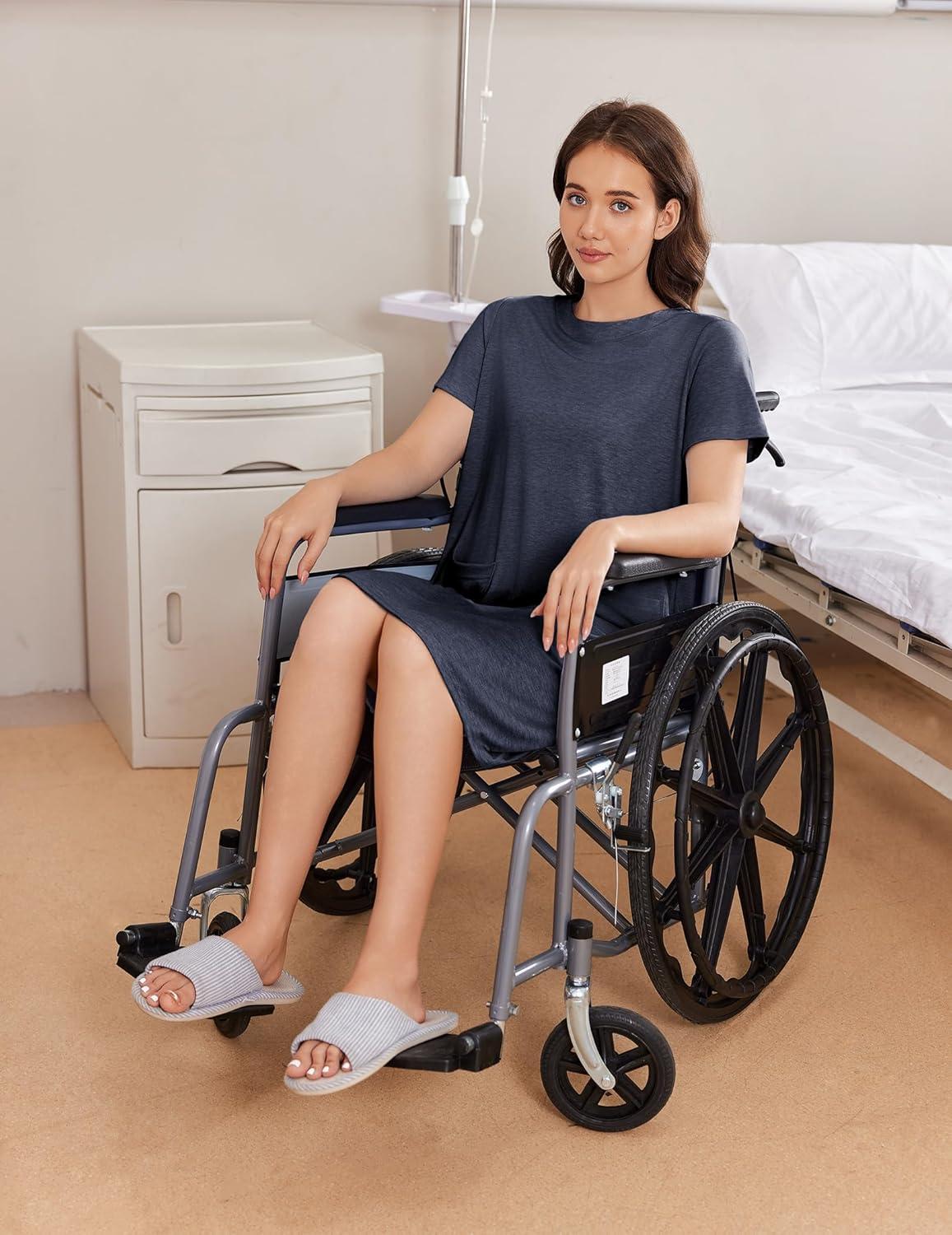 imageDeyeek Hospital Gowns for Women Open Back Tear Away Snap Nursing Dress Short Sleeve Soft Adaptive Clothing With PocketsNavy