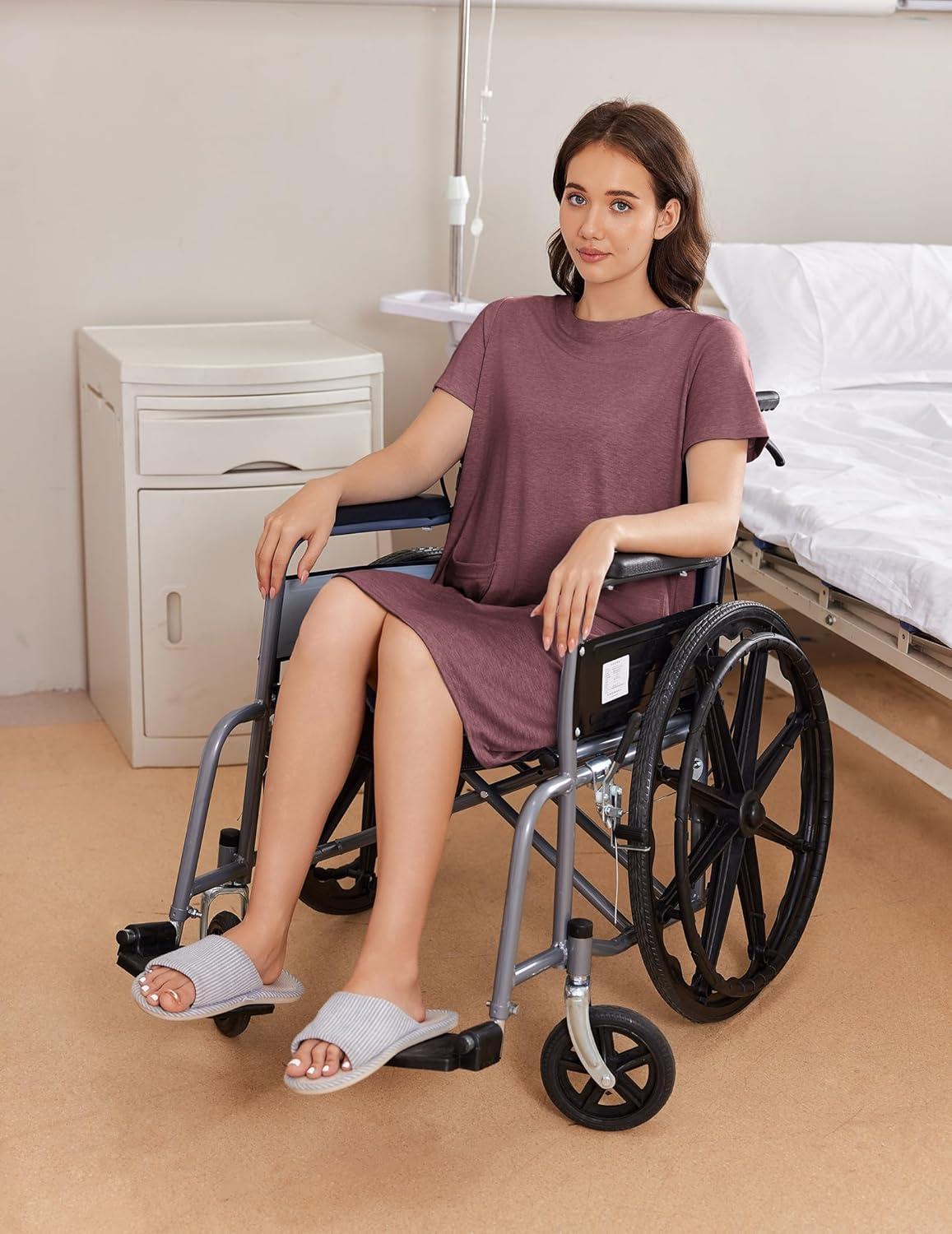imageDeyeek Hospital Gowns for Women Open Back Tear Away Snap Nursing Dress Short Sleeve Soft Adaptive Clothing With PocketsRed
