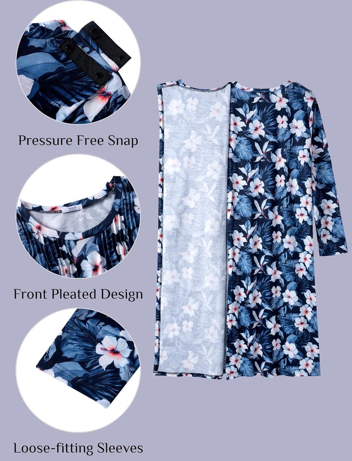 imageDeyeek Hospital Gowns for Women Post Shoulder Surgery Open Back Adaptive clothing lounge dress for PatientsampSeniors NightgownDeep Blue Print