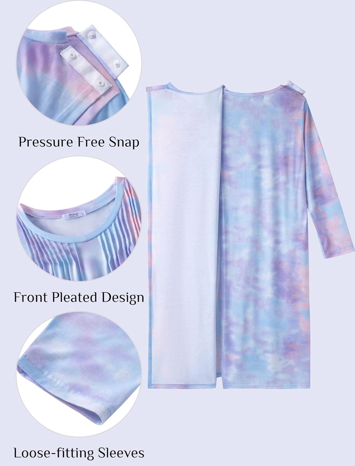 imageDeyeek Hospital Gowns for Women Post Shoulder Surgery Open Back Adaptive clothing lounge dress for PatientsampSeniors NightgownPink Tiedye