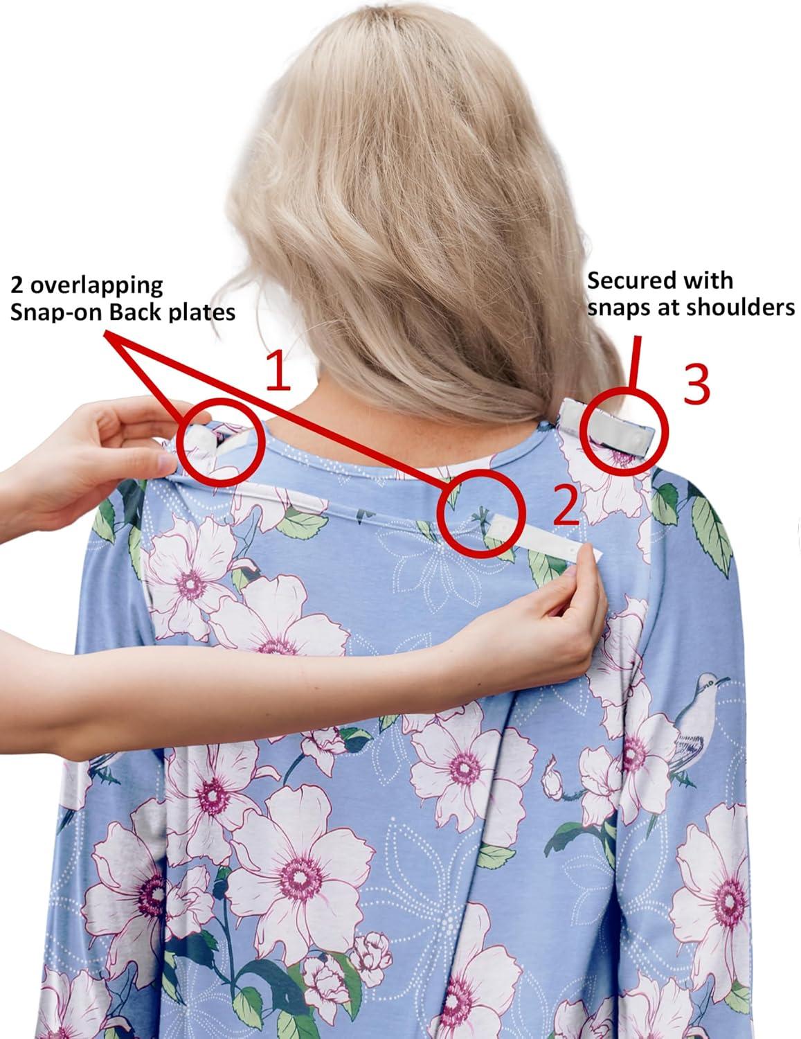 imageDeyeek Hospital Gowns for Women Tear Away Snap Open Back Dress Long Sleeve Post Surgery Adaptive Nightgown with PocketsBlue Print