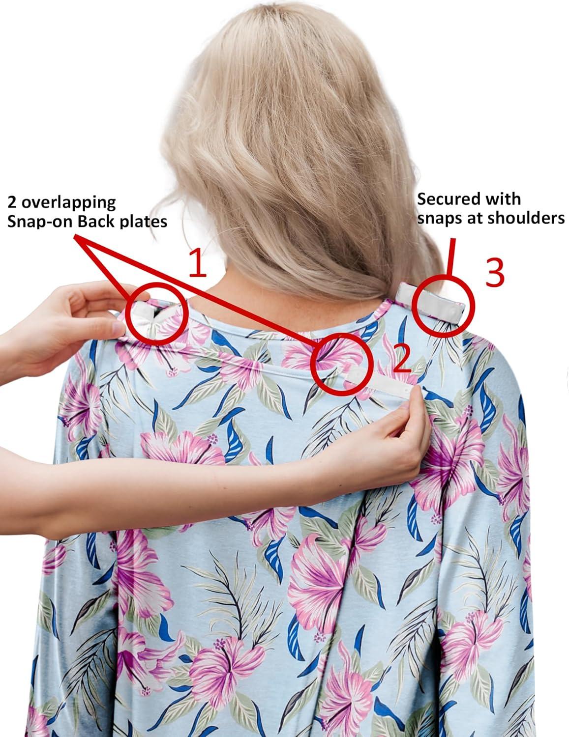 imageDeyeek Hospital Gowns for Women Tear Away Snap Open Back Dress Long Sleeve Post Surgery Adaptive Nightgown with PocketsRose Pink Green Print