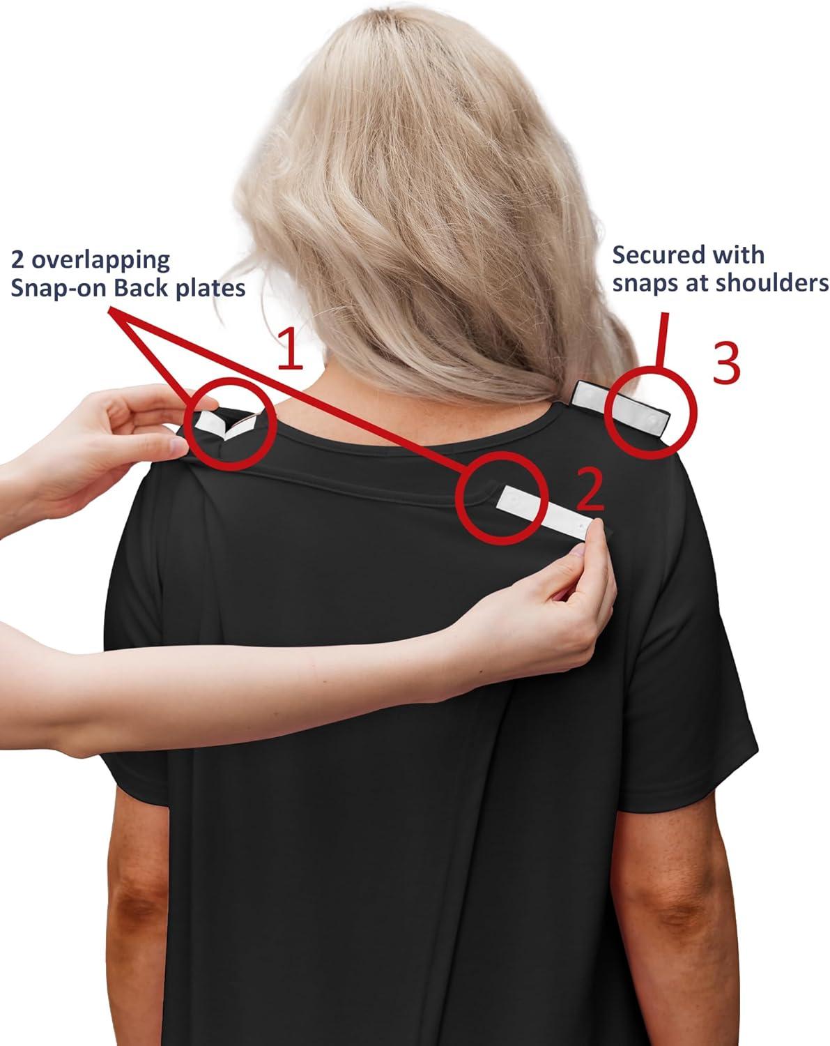 imageDeyeek Hospital Gowns for Women Tear Away Snap Open Back Dress Post Shoulder Surgery Dresses Soft Adaptive Clothing NightgownBlack