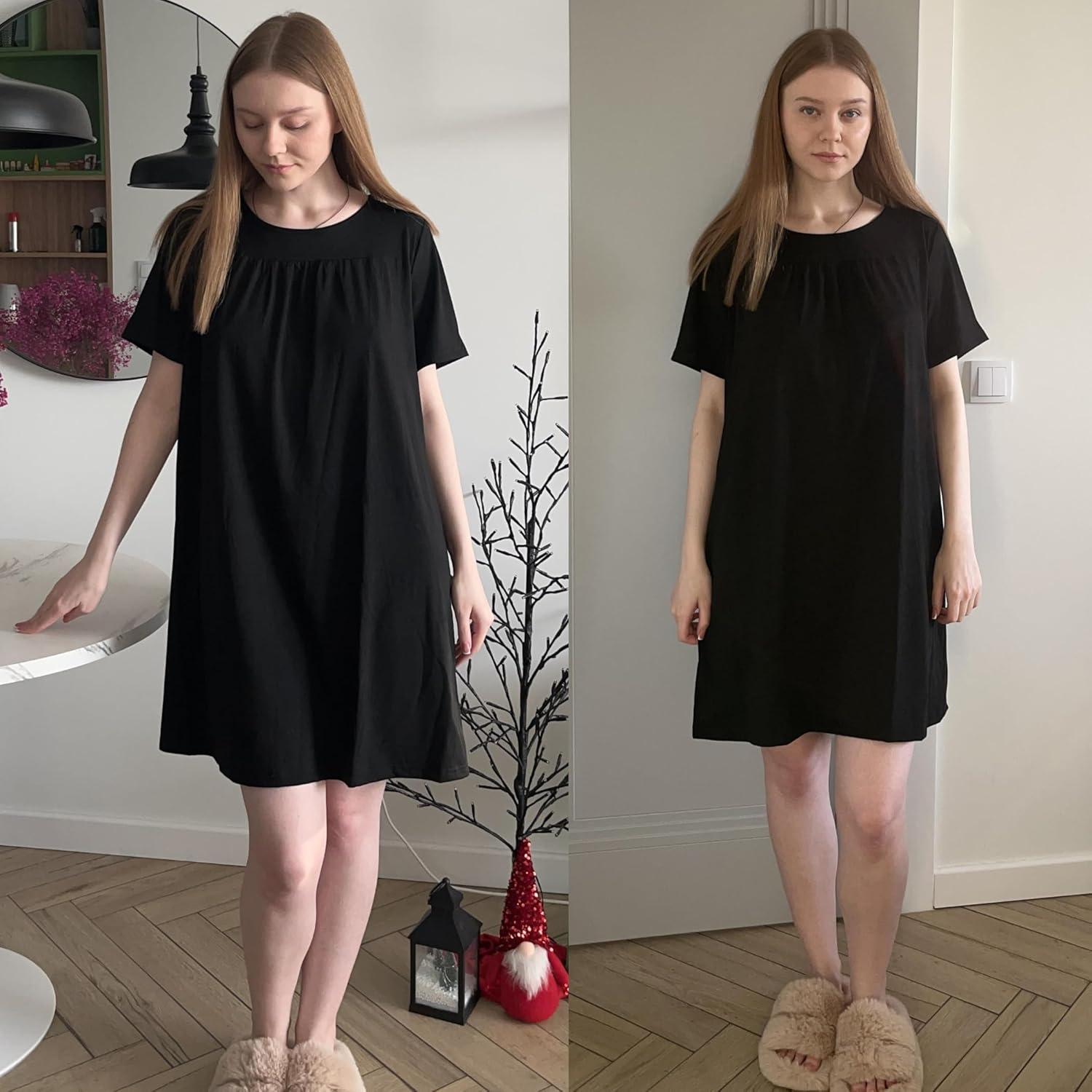 imageDeyeek Hospital Gowns for Women Tear Away Snap Open Back Dress Post Shoulder Surgery Dresses Soft Adaptive Clothing NightgownBlack