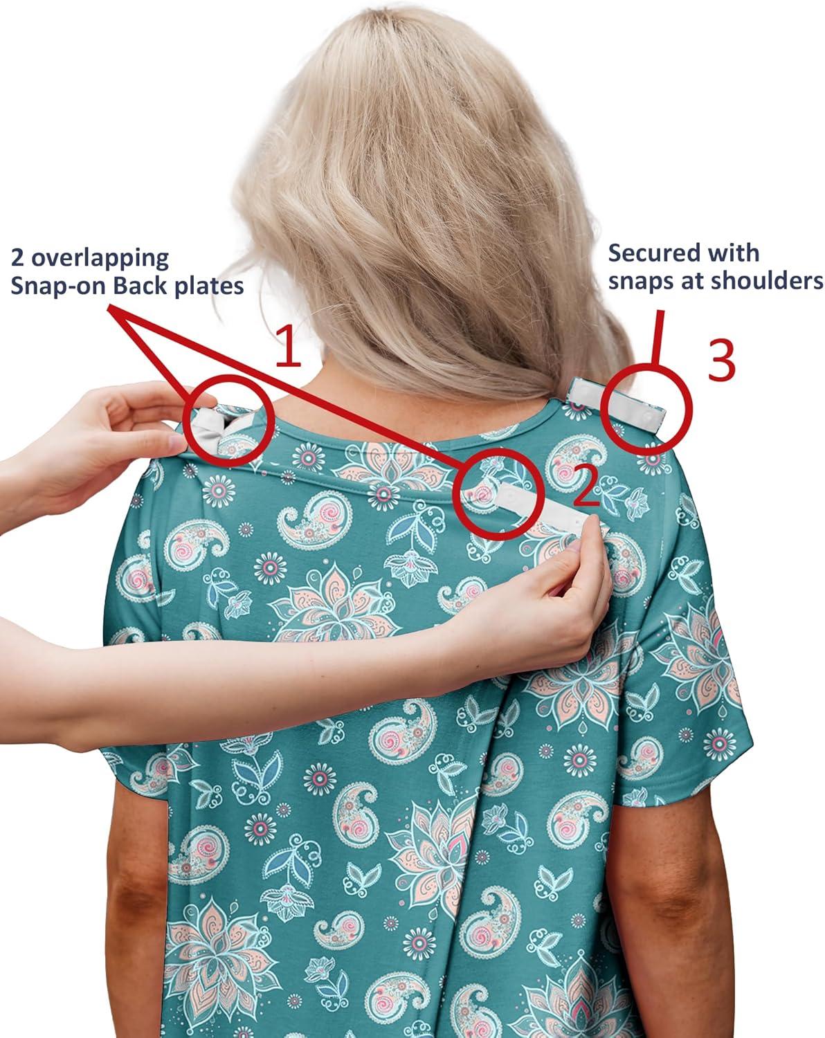 imageDeyeek Hospital Gowns for Women Tear Away Snap Open Back Dress Post Shoulder Surgery Dresses Soft Adaptive Clothing NightgownBlue Print