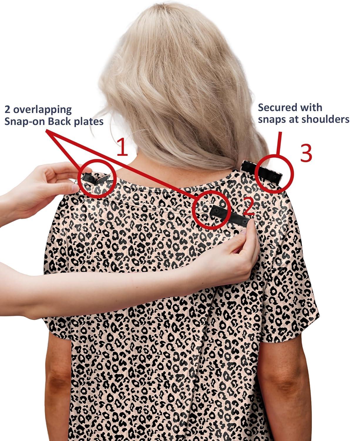 imageDeyeek Hospital Gowns for Women Tear Away Snap Open Back Dress Post Shoulder Surgery Dresses Soft Adaptive Clothing NightgownLeopard
