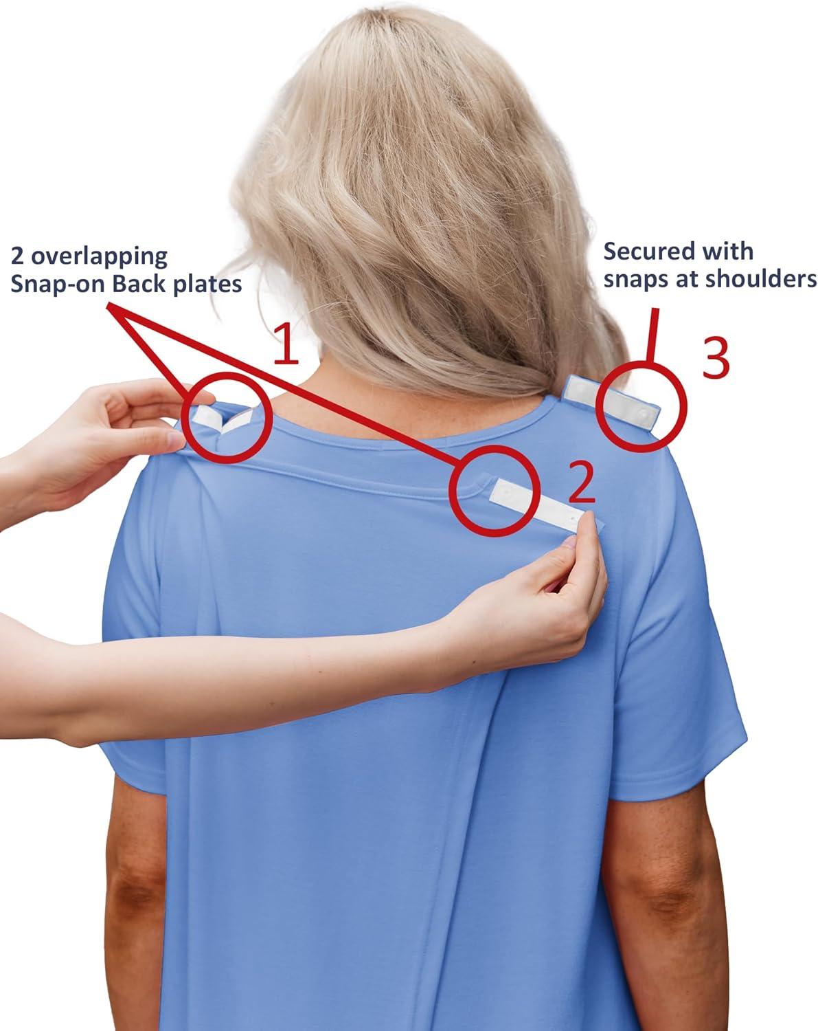 imageDeyeek Hospital Gowns for Women Tear Away Snap Open Back Dress Post Shoulder Surgery Dresses Soft Adaptive Clothing NightgownLight Blue