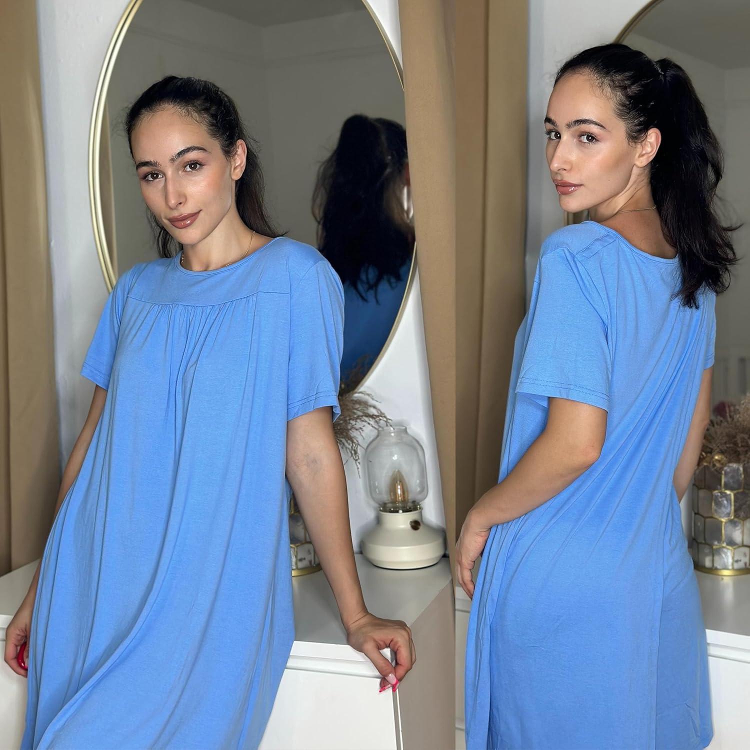 imageDeyeek Hospital Gowns for Women Tear Away Snap Open Back Dress Post Shoulder Surgery Dresses Soft Adaptive Clothing NightgownLight Blue
