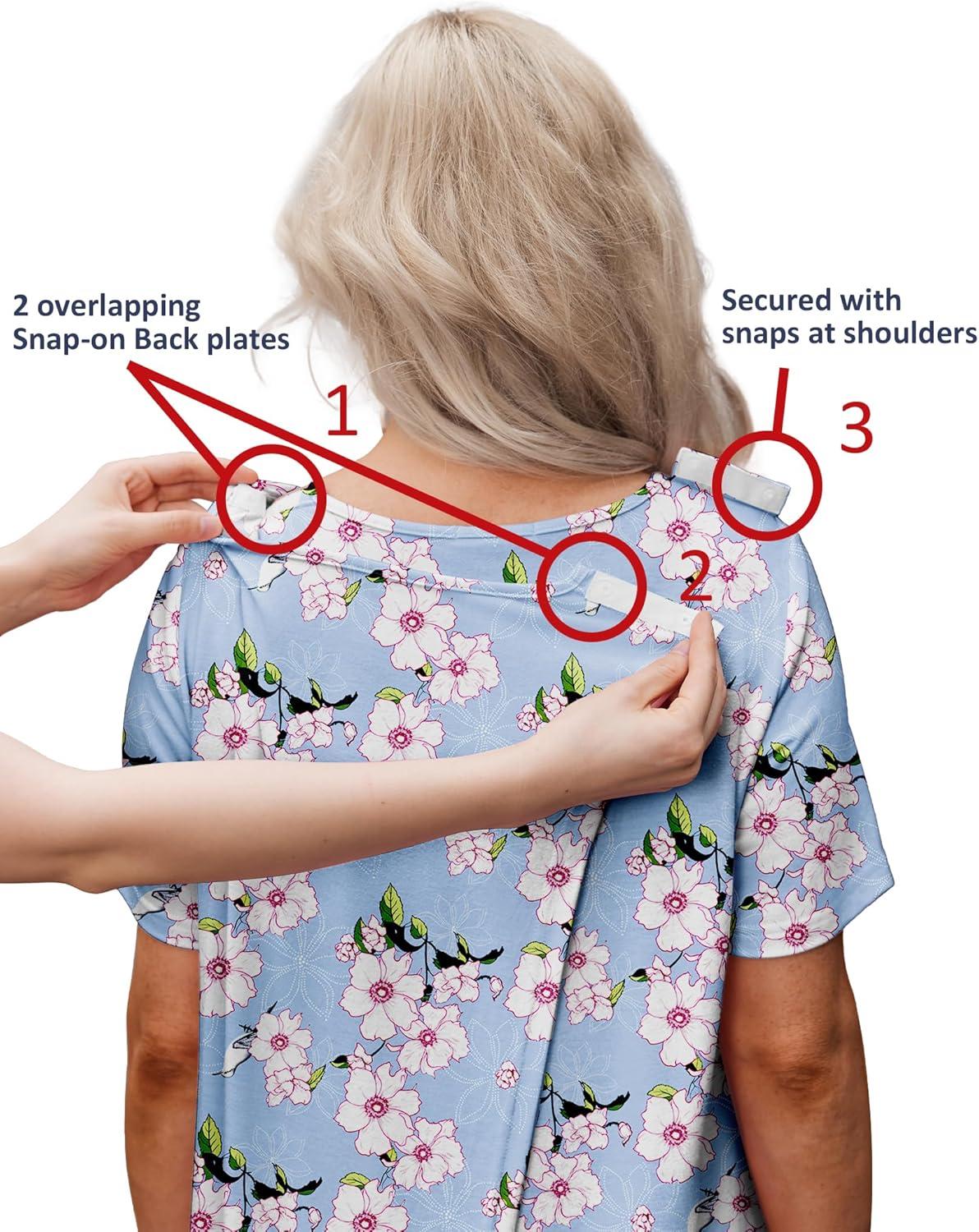 imageDeyeek Hospital Gowns for Women Tear Away Snap Open Back Dress Post Shoulder Surgery Dresses Soft Adaptive Clothing NightgownLight Blue Print