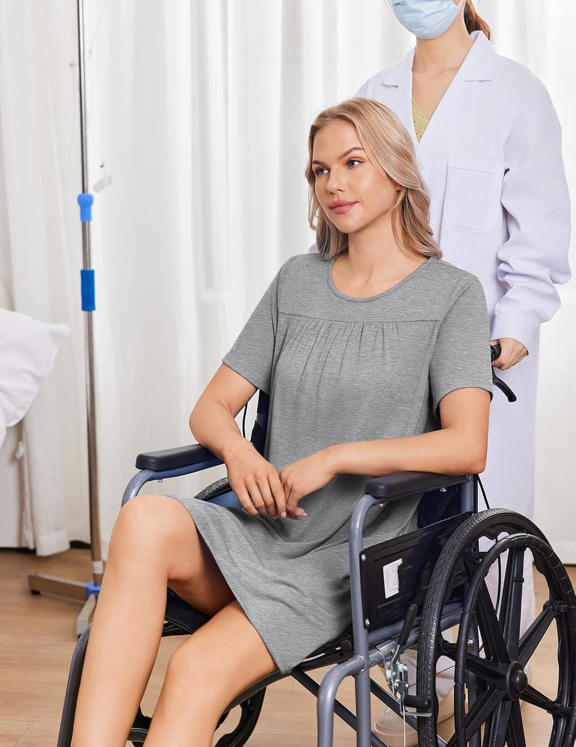 imageDeyeek Hospital Gowns for Women Tear Away Snap Open Back Dress Post Shoulder Surgery Dresses Soft Adaptive Clothing NightgownLight Grey
